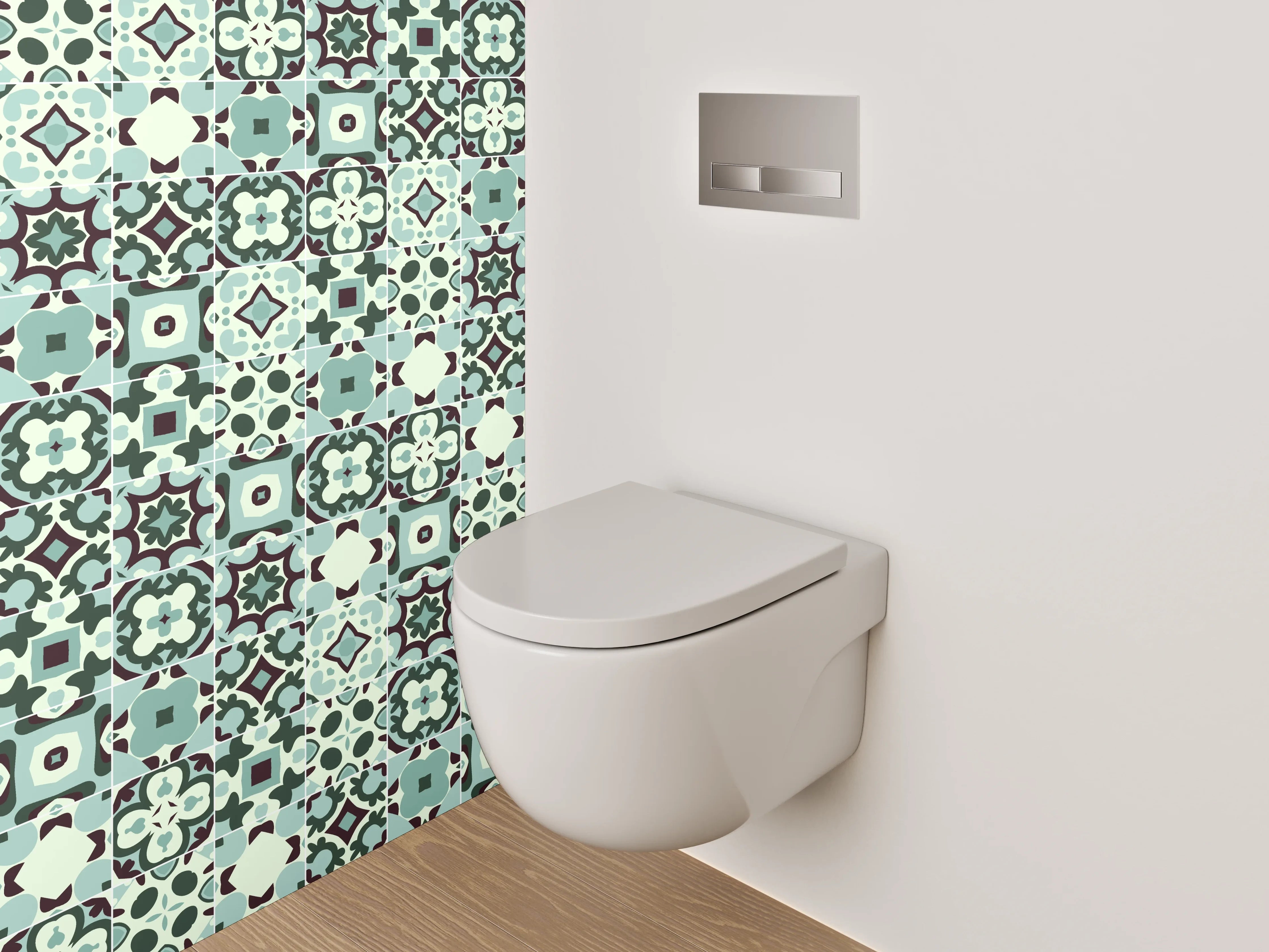 WC-Rückwand - Orientalisches Fliesenmuster Türkis Rot