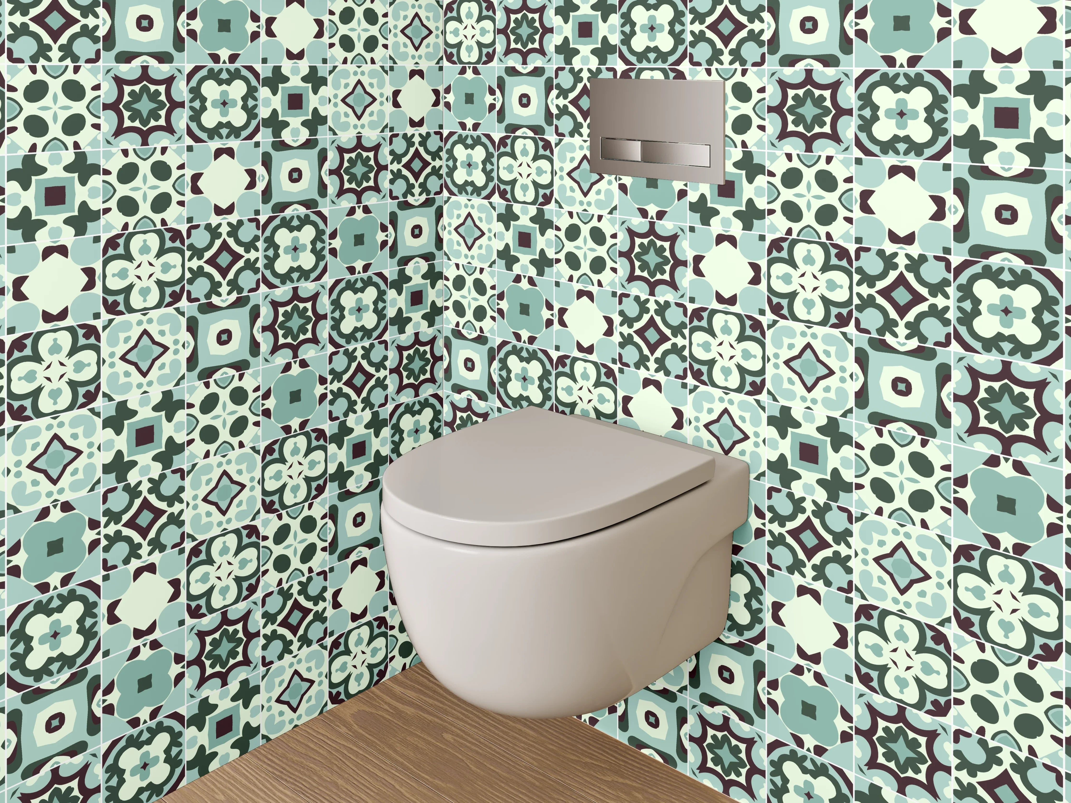 WC-Rückwand - Orientalisches Fliesenmuster Türkis Rot