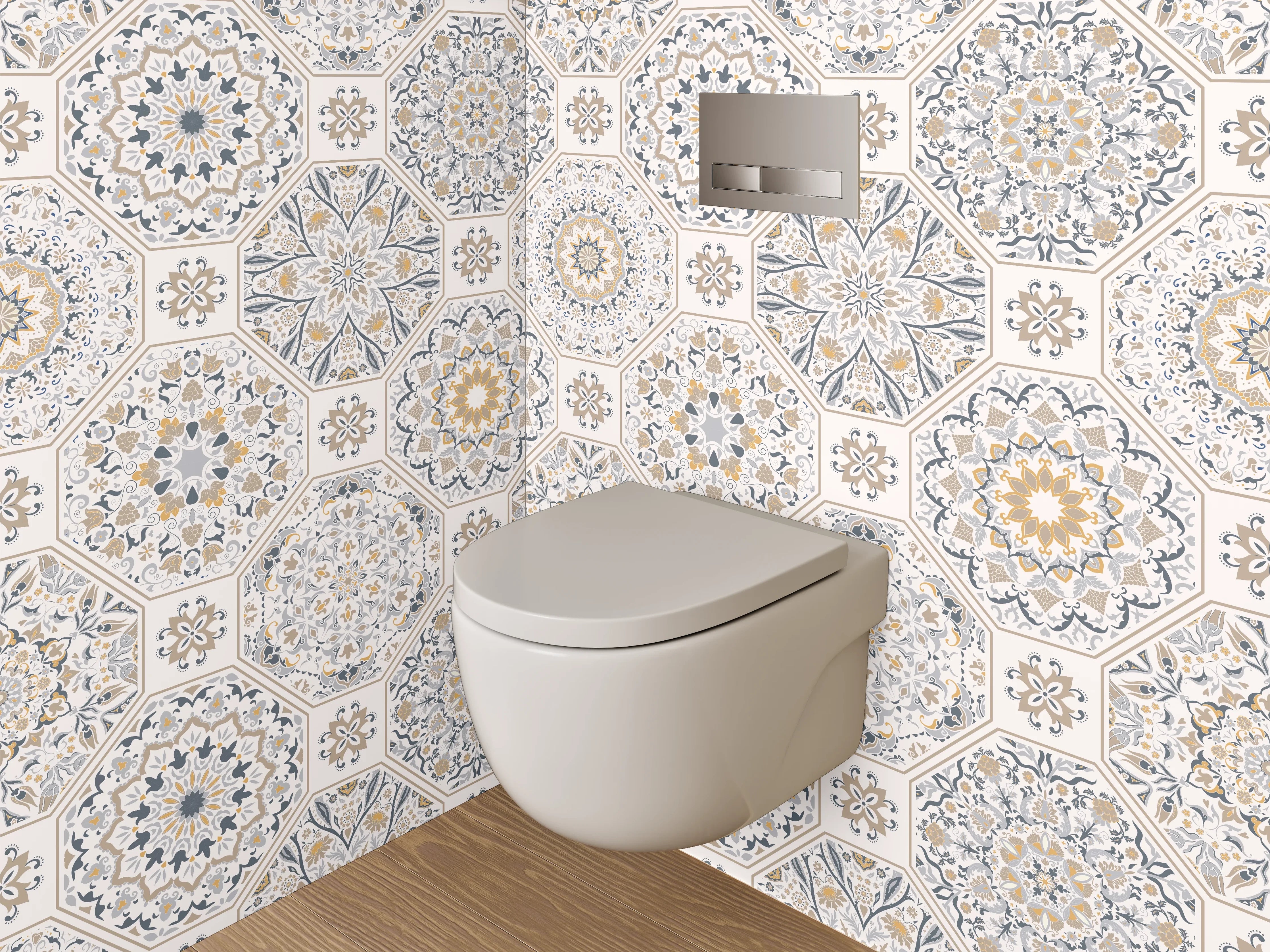 WC-Rückwand - Orientalisches Fliesenmuster in Beige und Grau