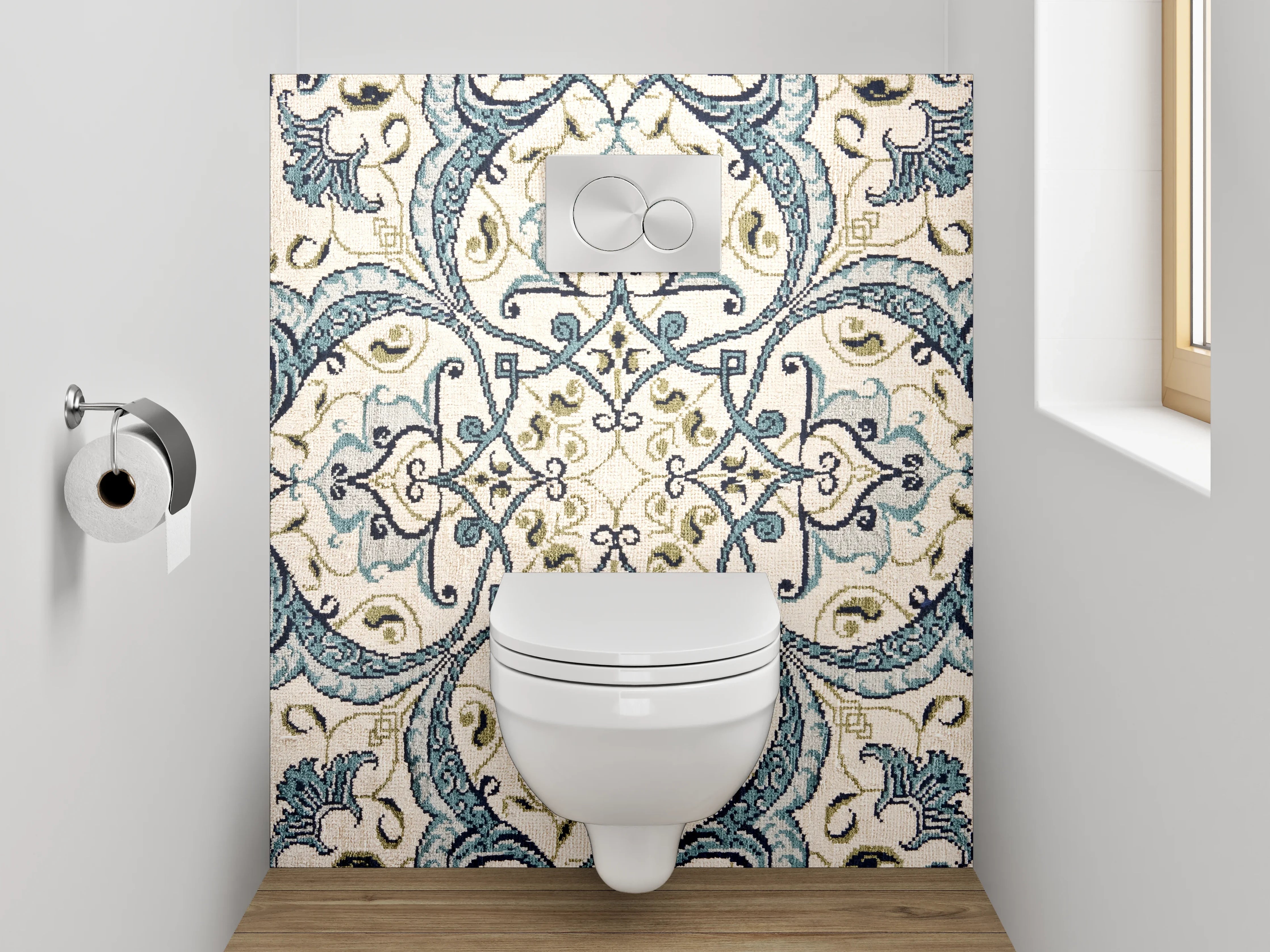 WC-Rückwand - Orientalisches Fliesenmuster in Blau Beige