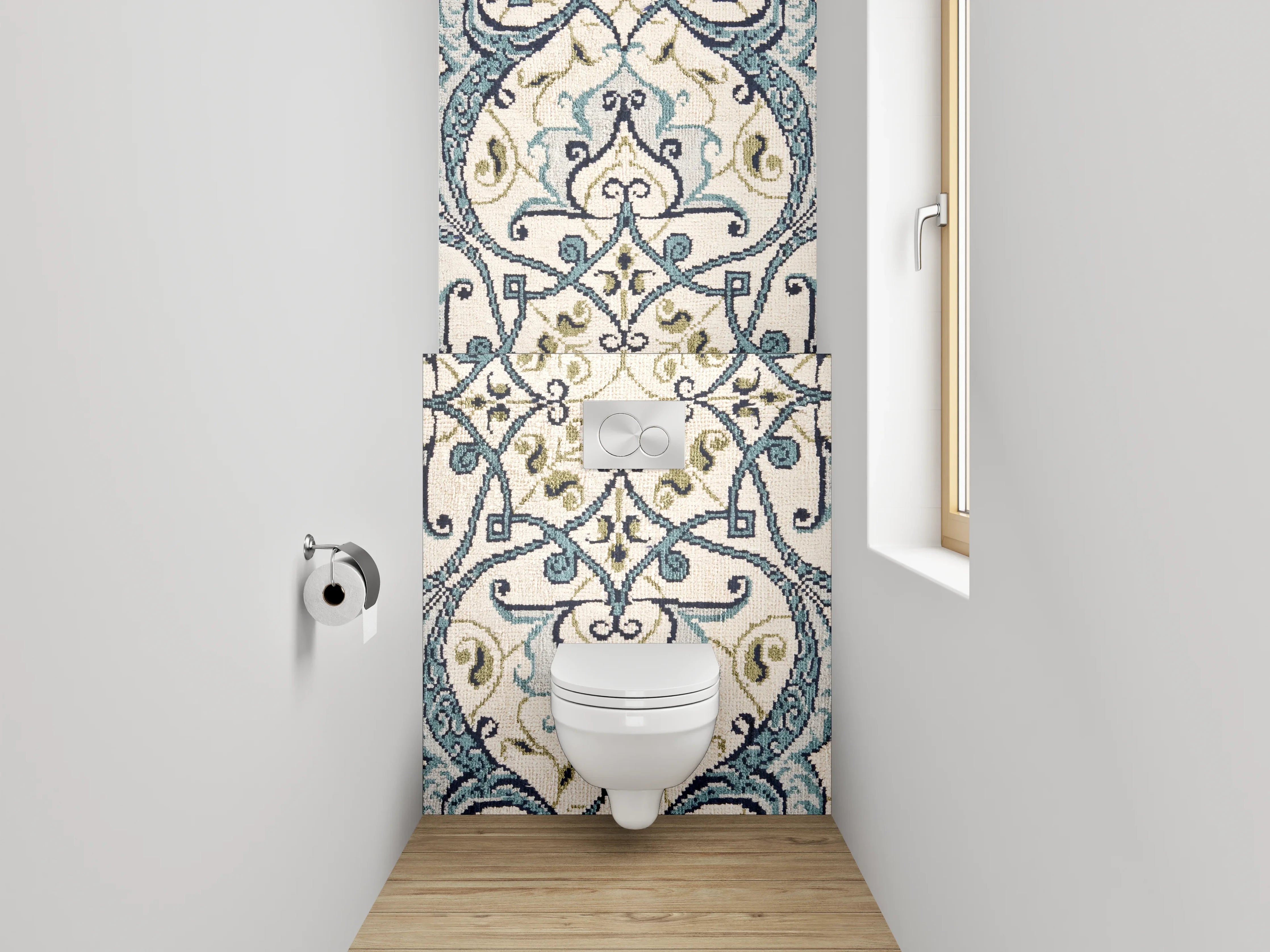 WC-Rückwand - Orientalisches Fliesenmuster in Blau Beige