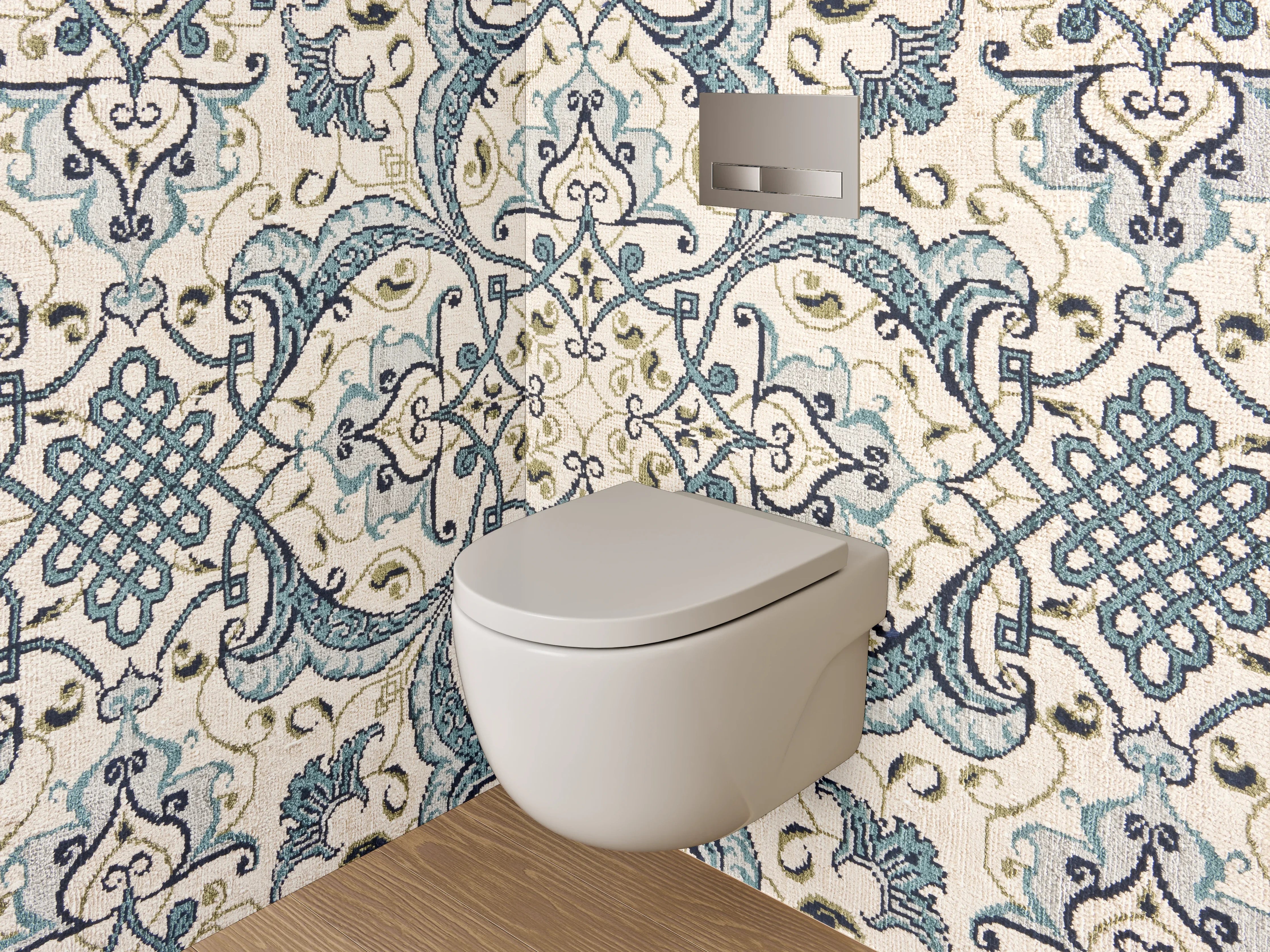 WC-Rückwand - Orientalisches Fliesenmuster in Blau Beige