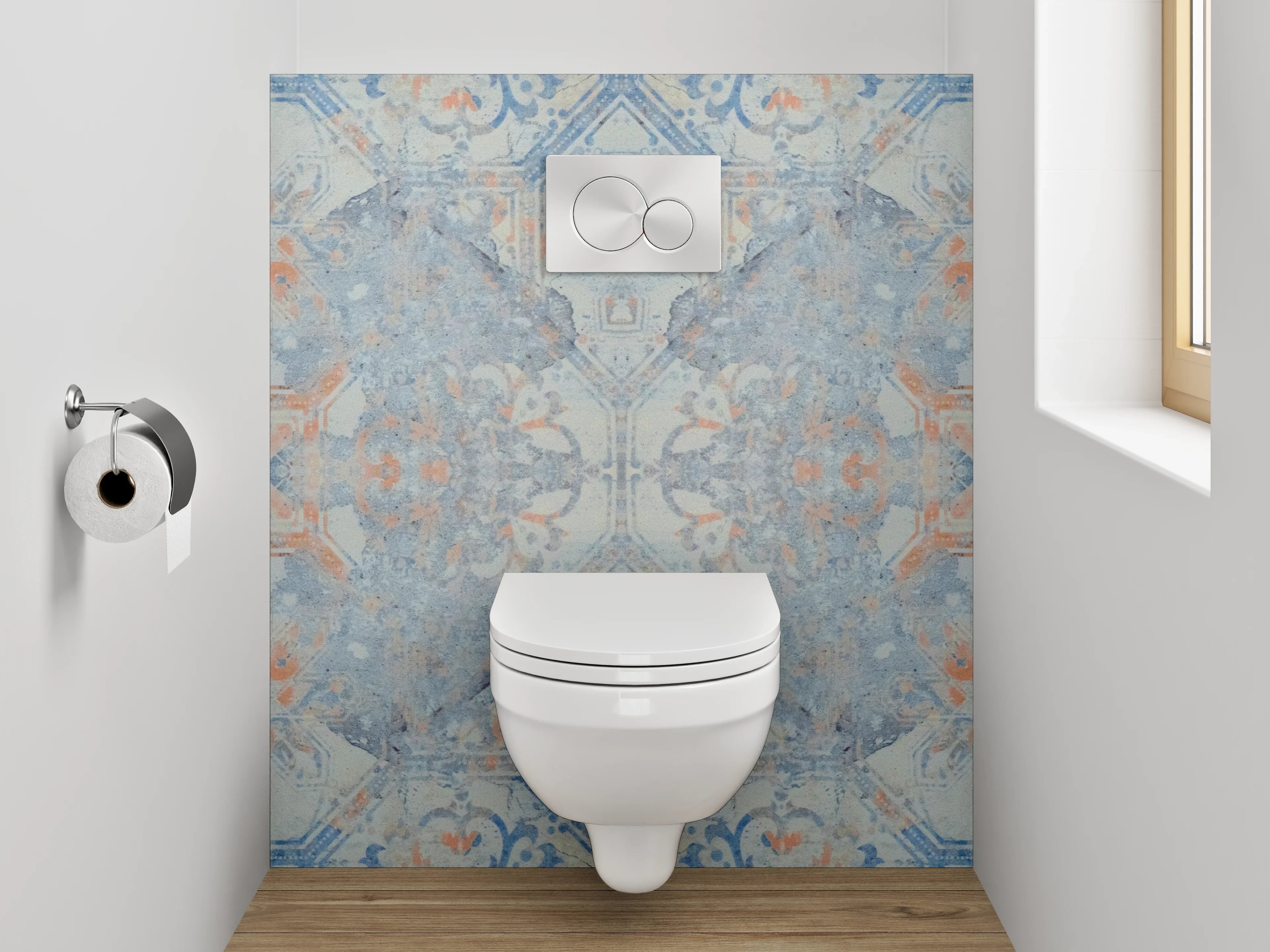 WC-Rückwand - Orientalisches Fliesenmuster in Blau und Orange