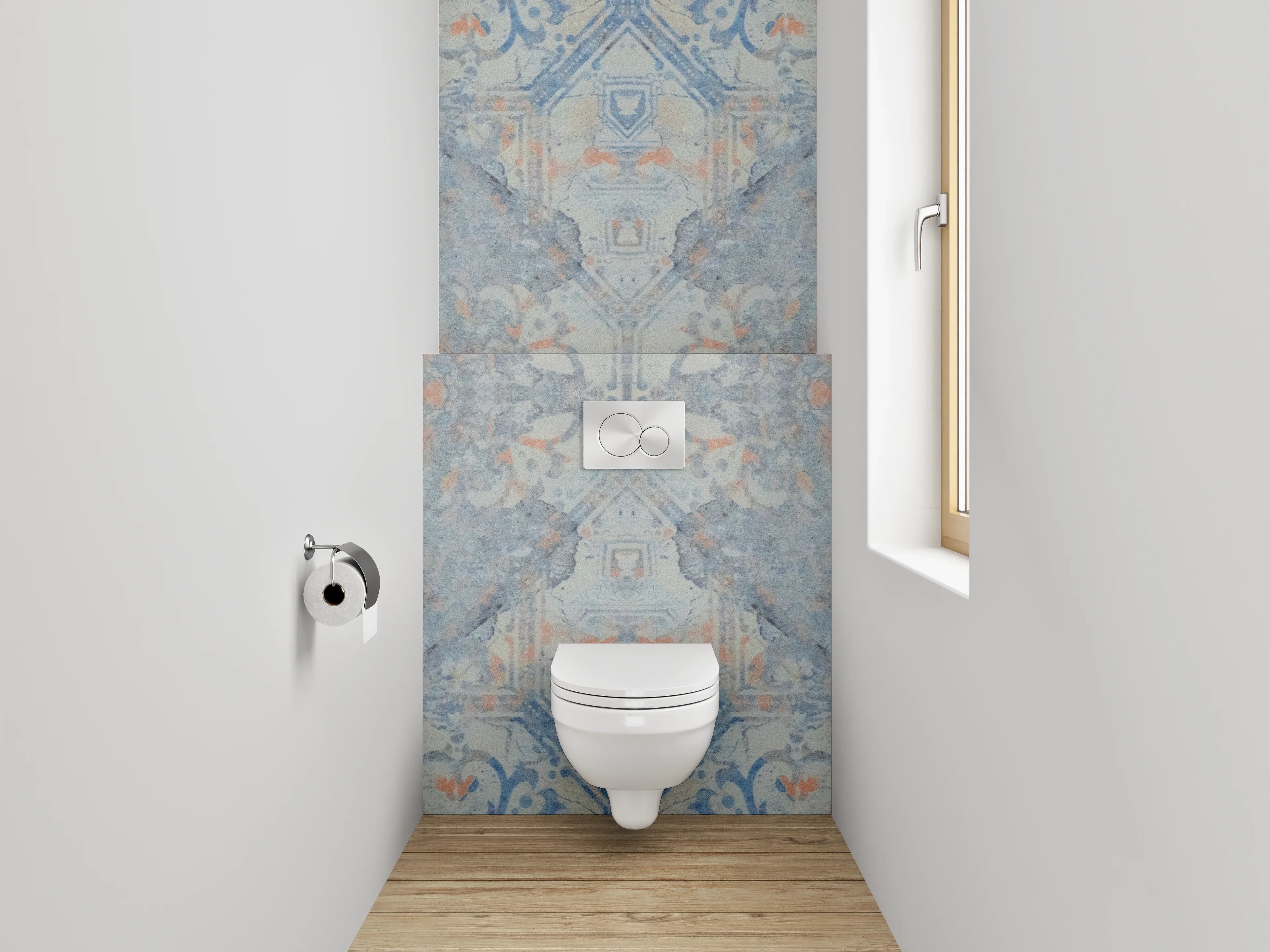 WC-Rückwand - Orientalisches Fliesenmuster in Blau und Orange