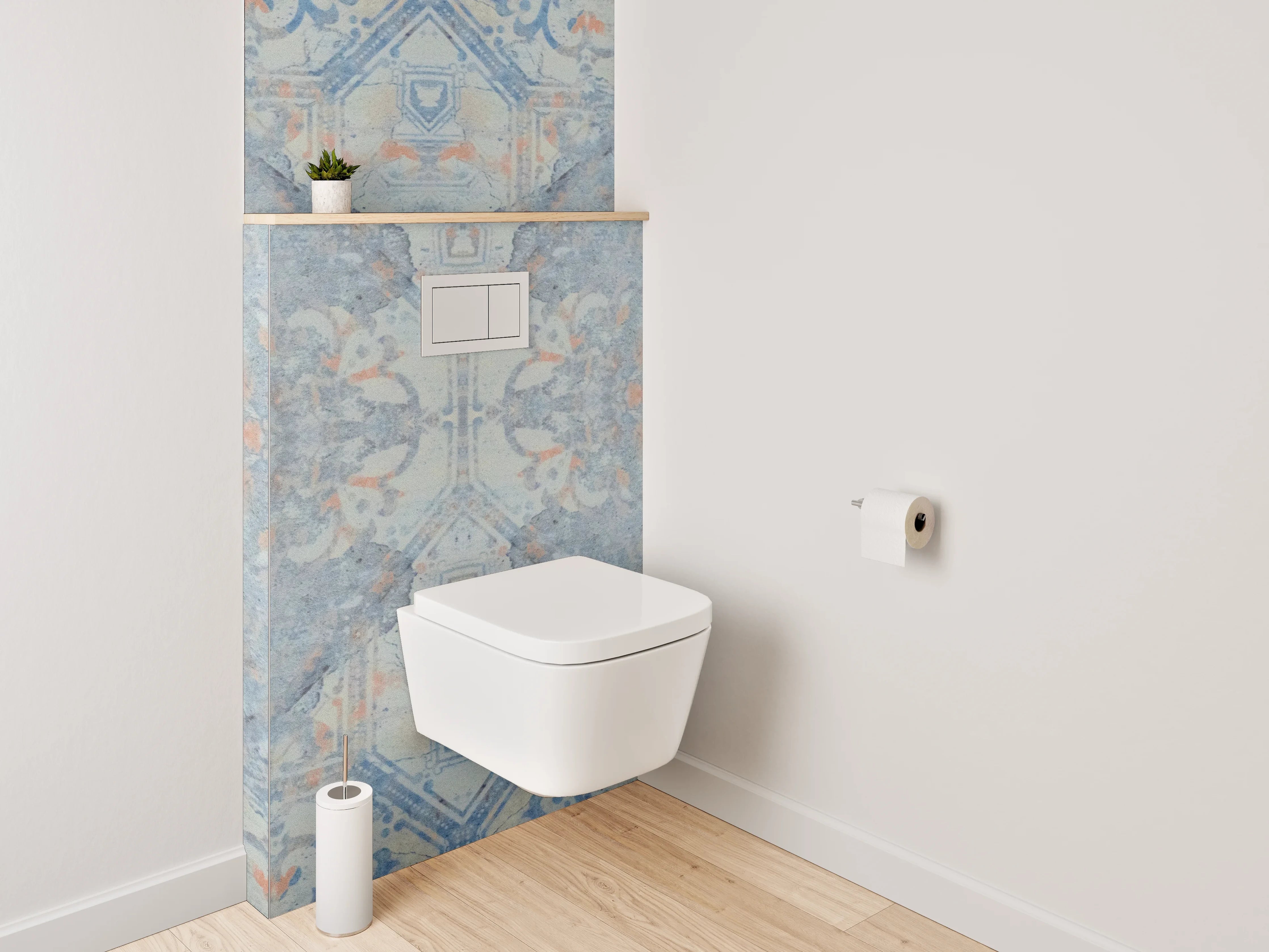 WC-Rückwand - Orientalisches Fliesenmuster in Blau und Orange