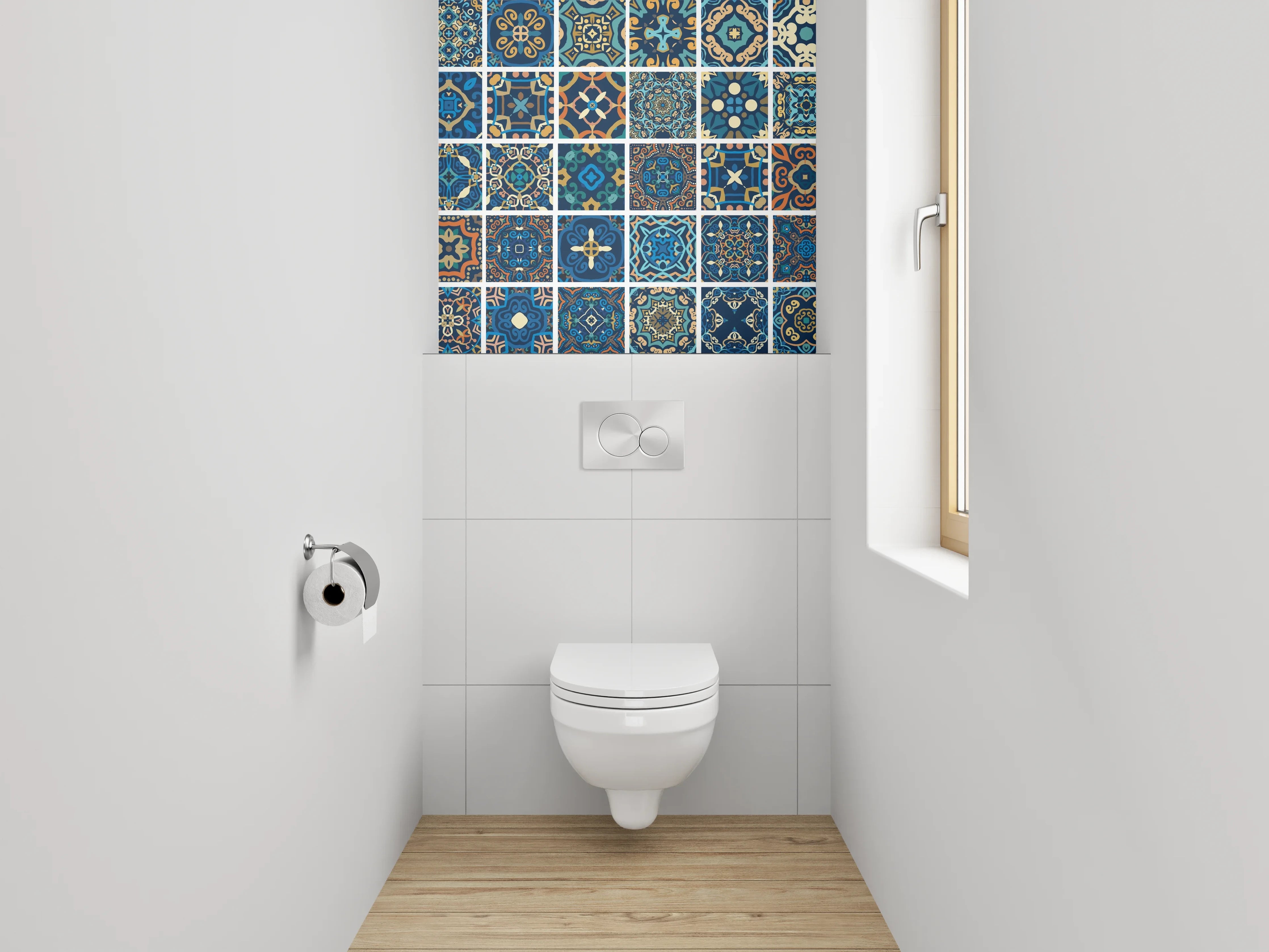 WC-Rückwand - Orientalisches Mosaik Fliesen Mix Blau