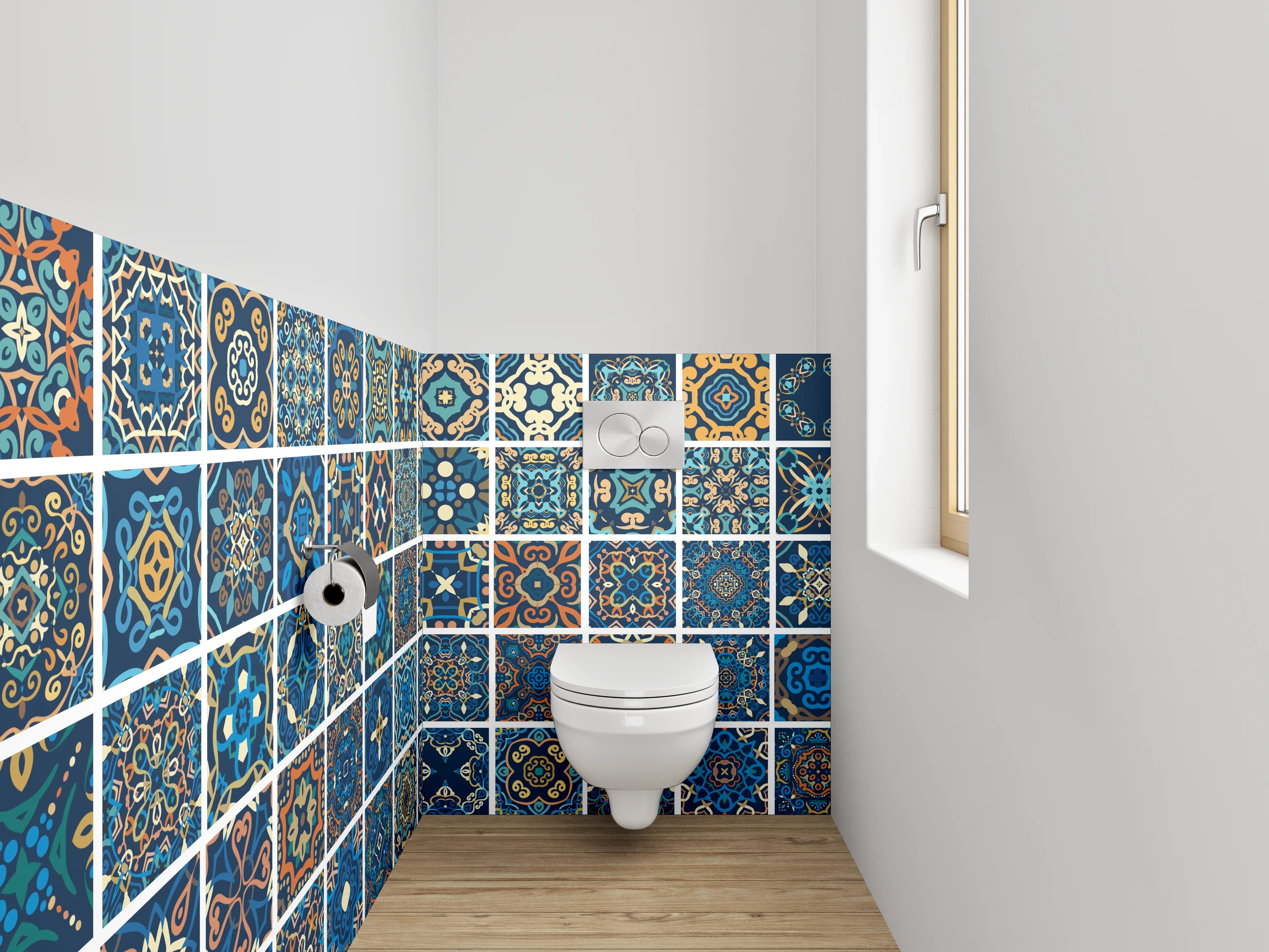 WC-Rückwand - Orientalisches Mosaik Fliesen Mix Blau