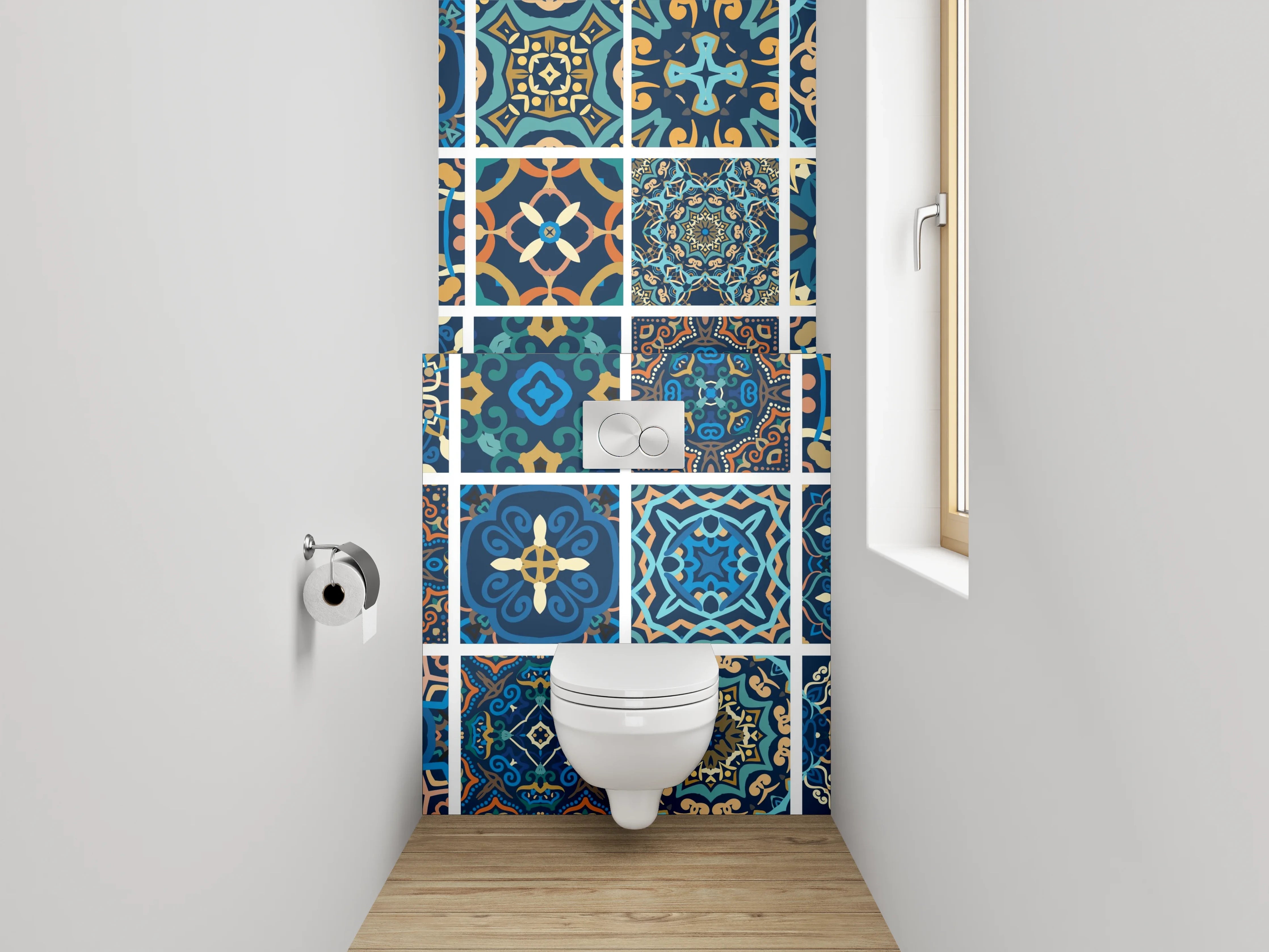 WC-Rückwand - Orientalisches Mosaik Fliesen Mix Blau