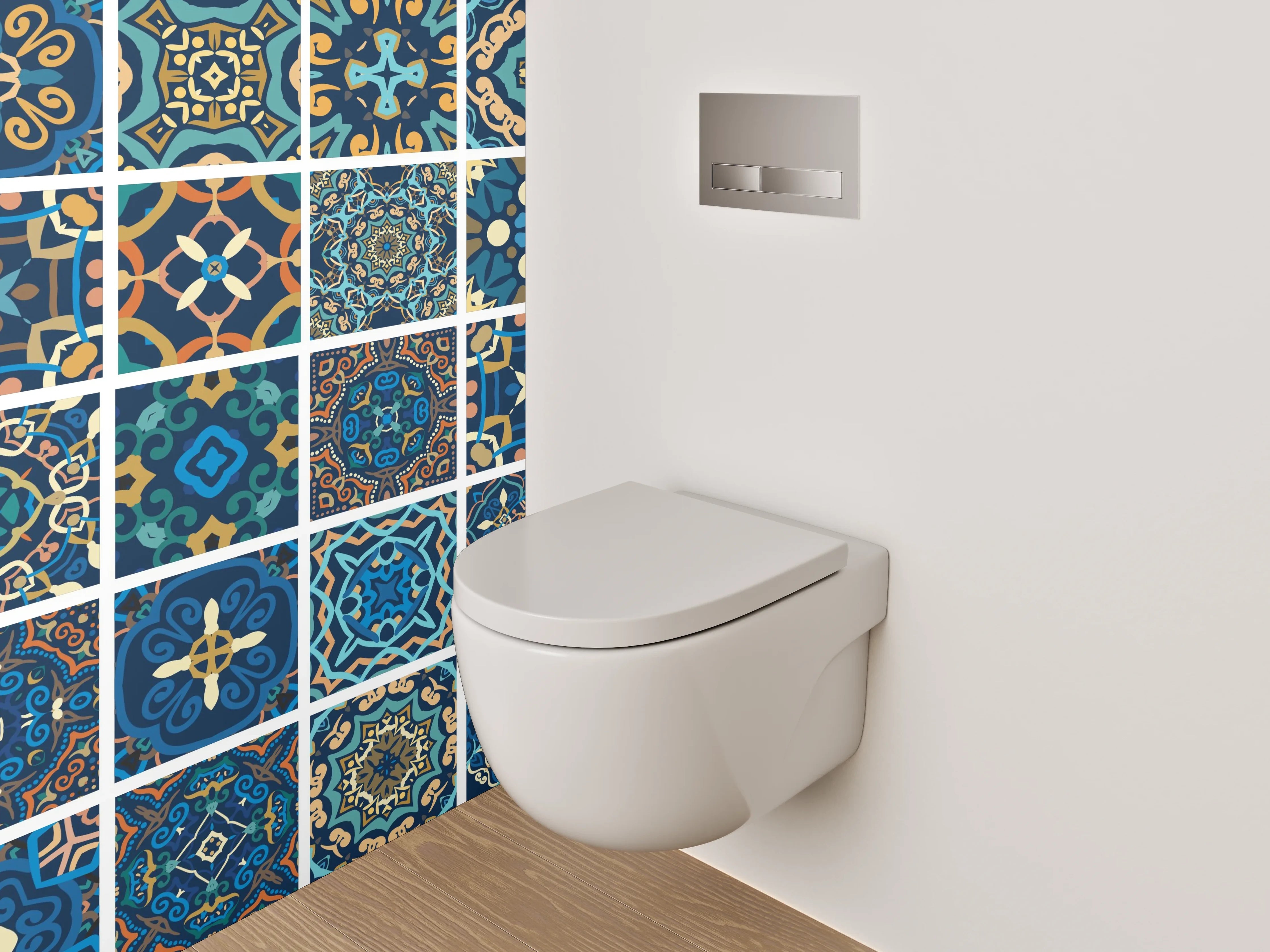 WC-Rückwand - Orientalisches Mosaik Fliesen Mix Blau