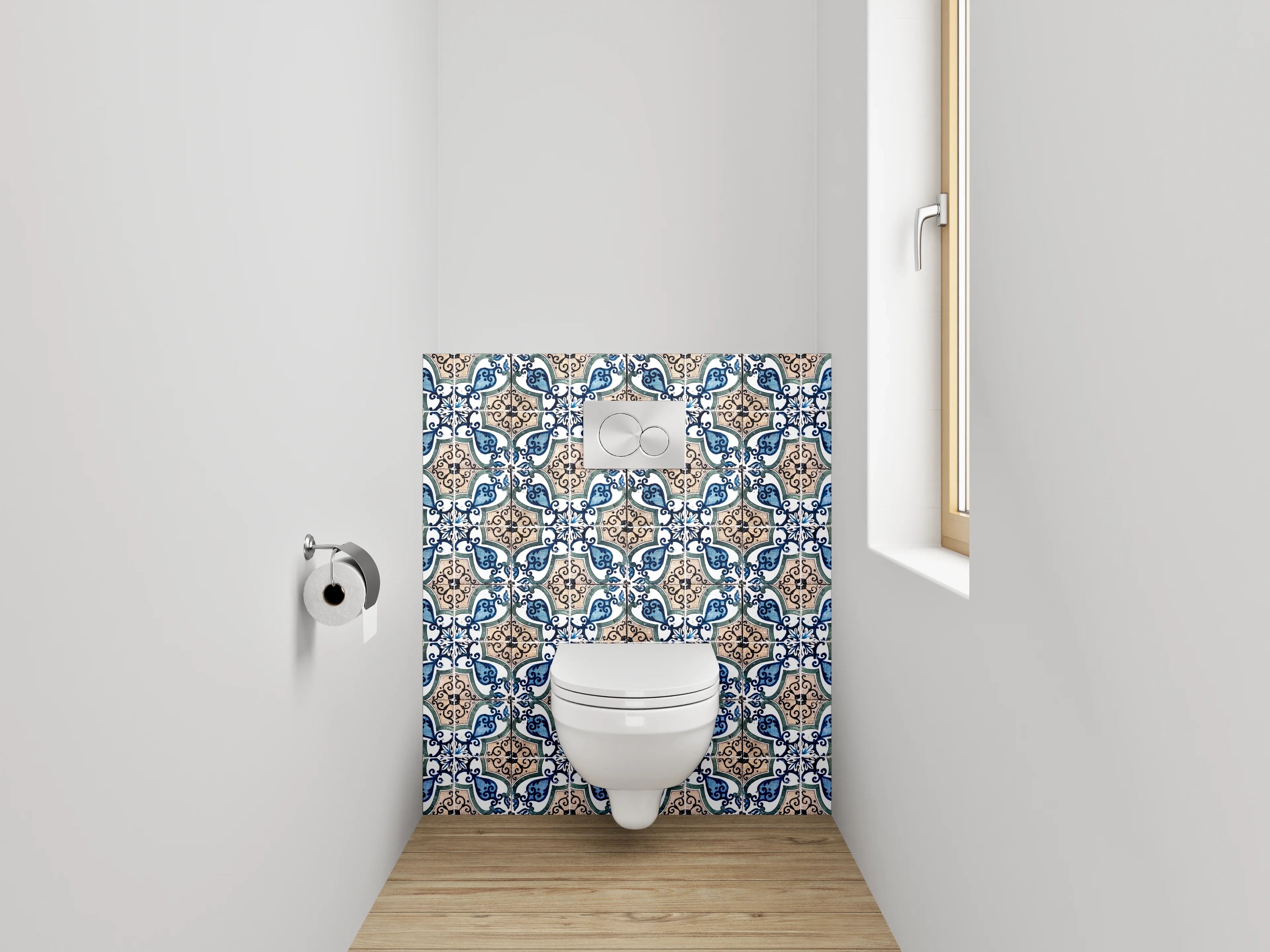 WC-Rückwand - Orientalisches Mosaik Fliesenmuster Blau Beige