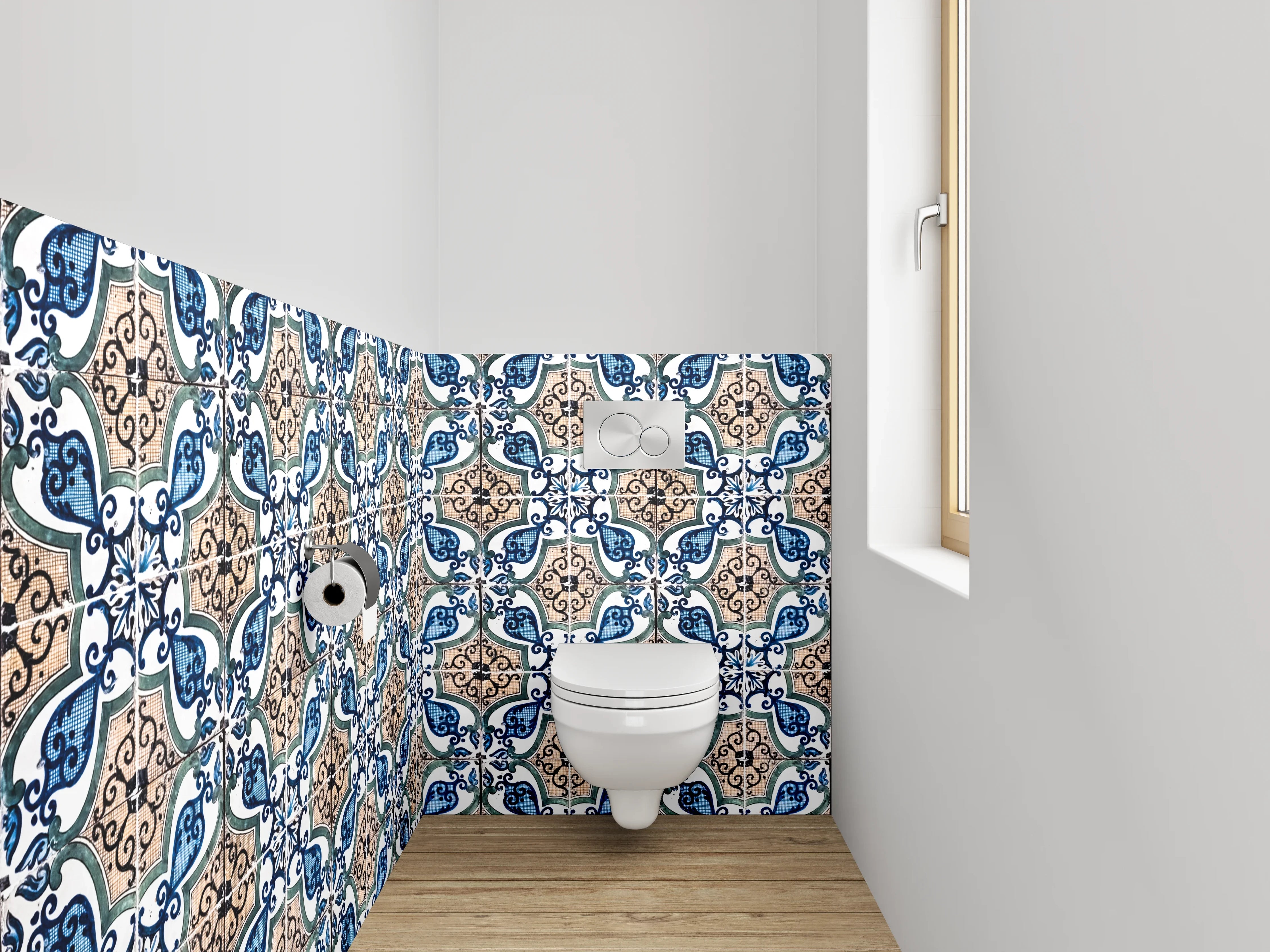 WC-Rückwand - Orientalisches Mosaik Fliesenmuster Blau Beige