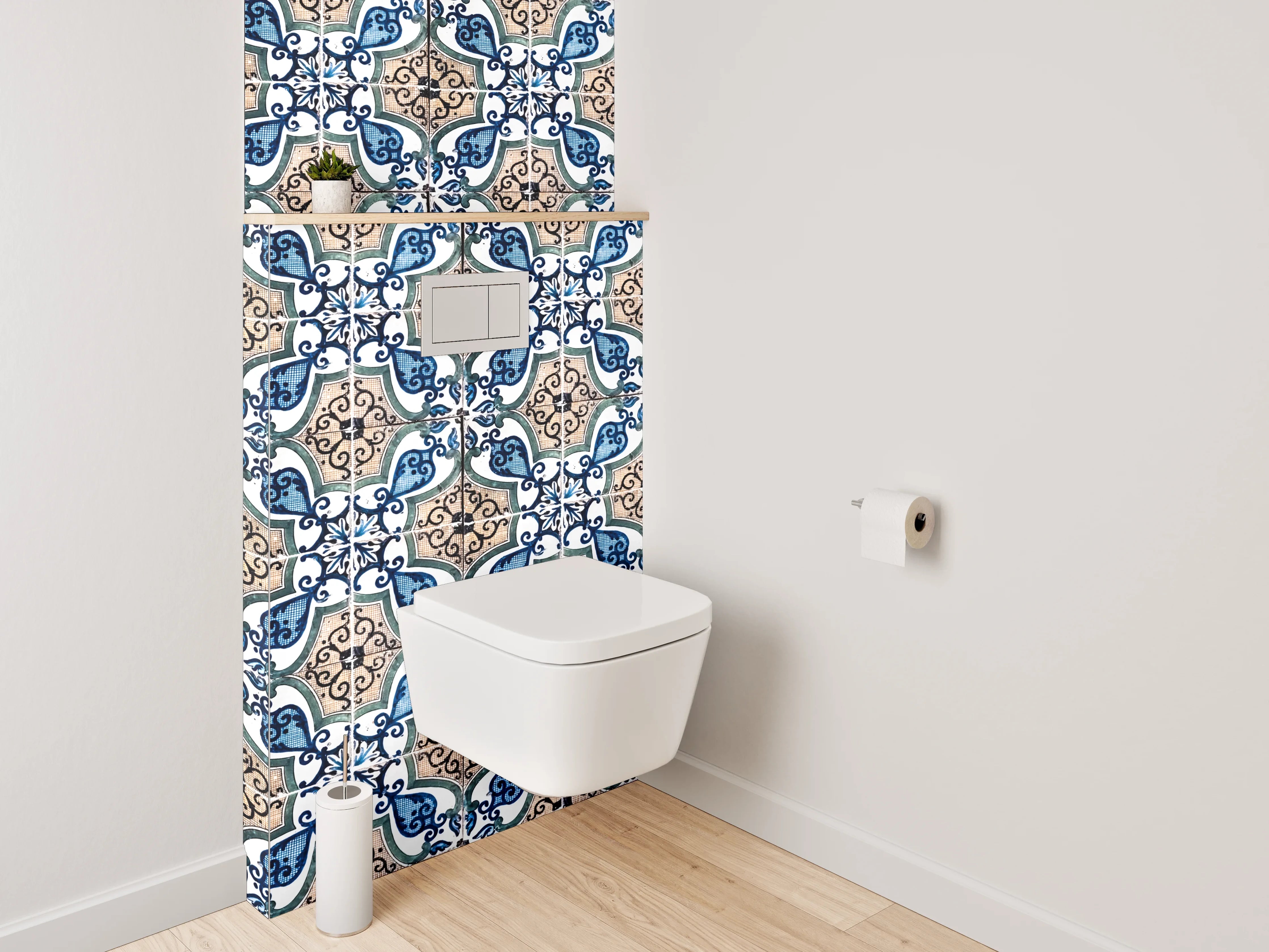 WC-Rückwand - Orientalisches Mosaik Fliesenmuster Blau Beige