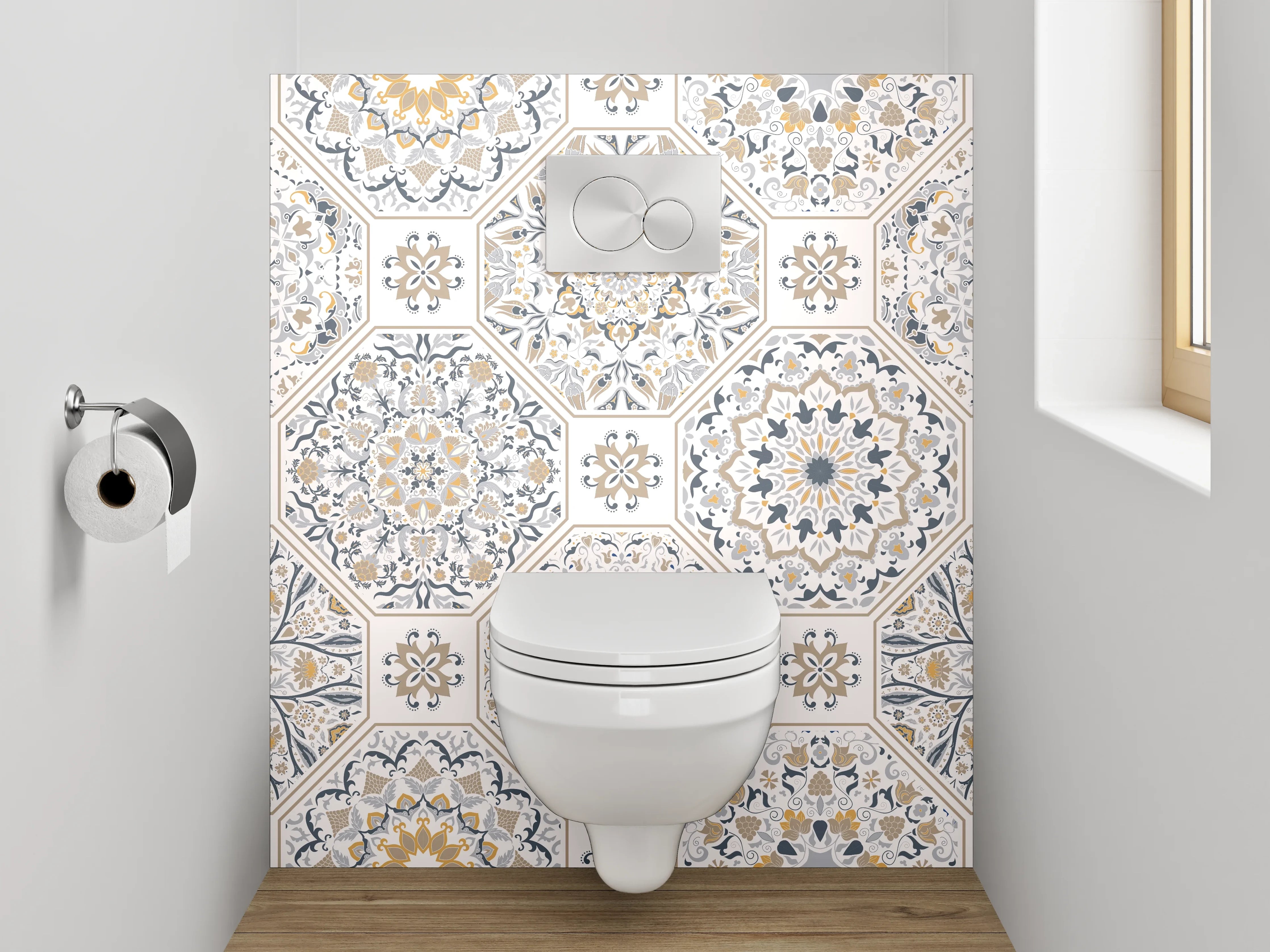 WC-Rückwand - Orientalisches Mosaik Muster Weiß Grau