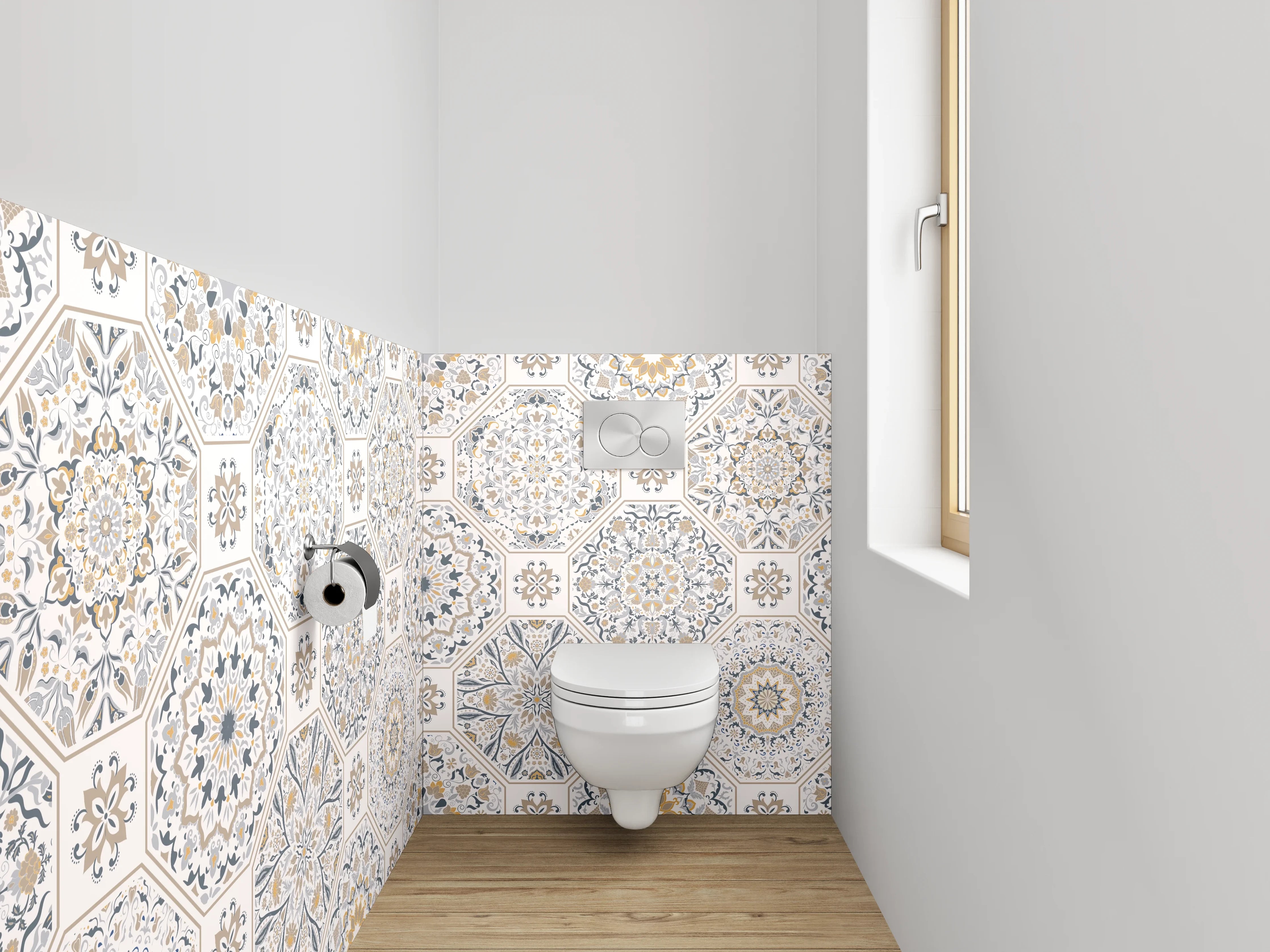WC-Rückwand - Orientalisches Mosaik Muster Weiß Grau