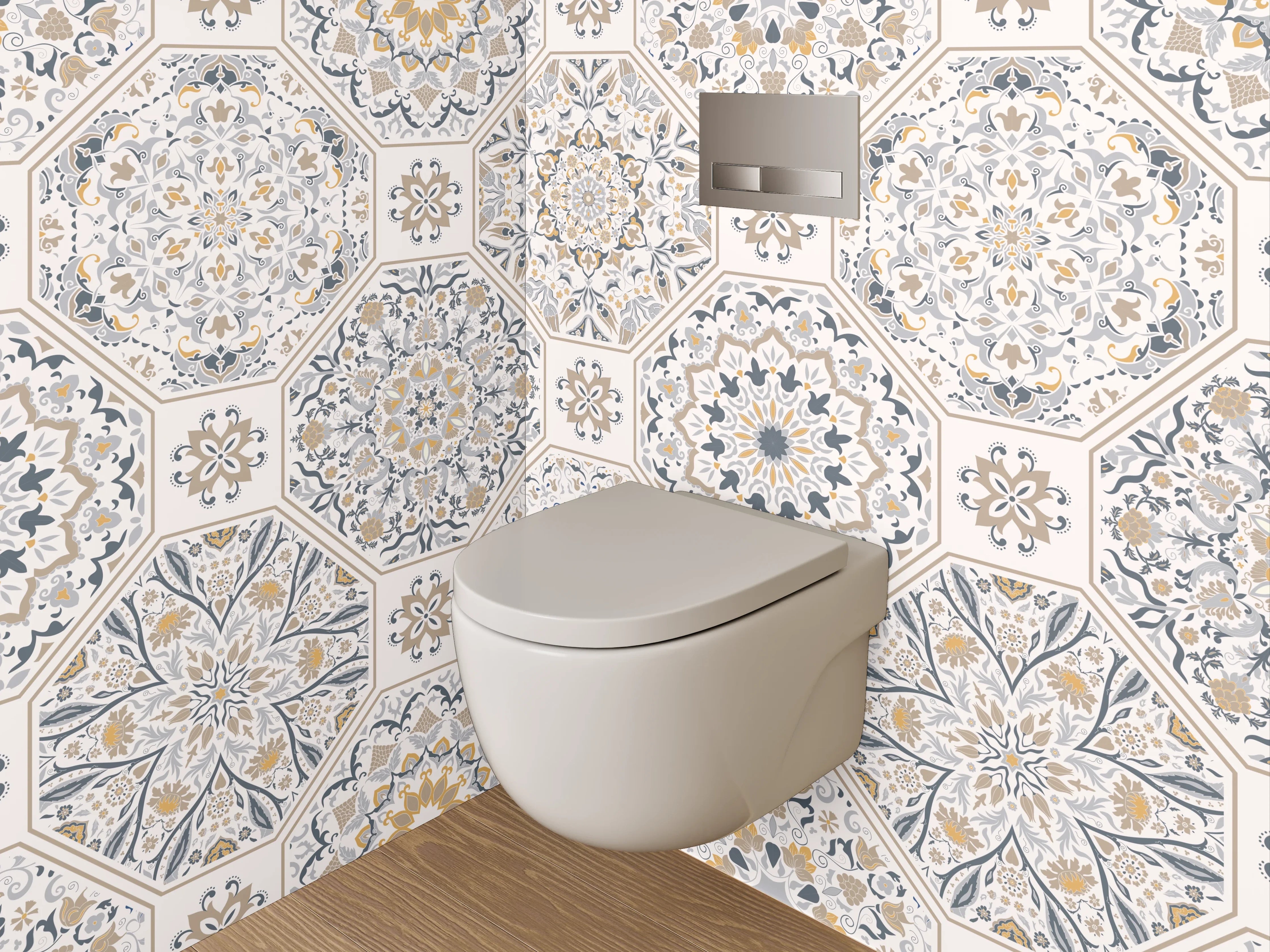 WC-Rückwand - Orientalisches Mosaik Muster Weiß Grau