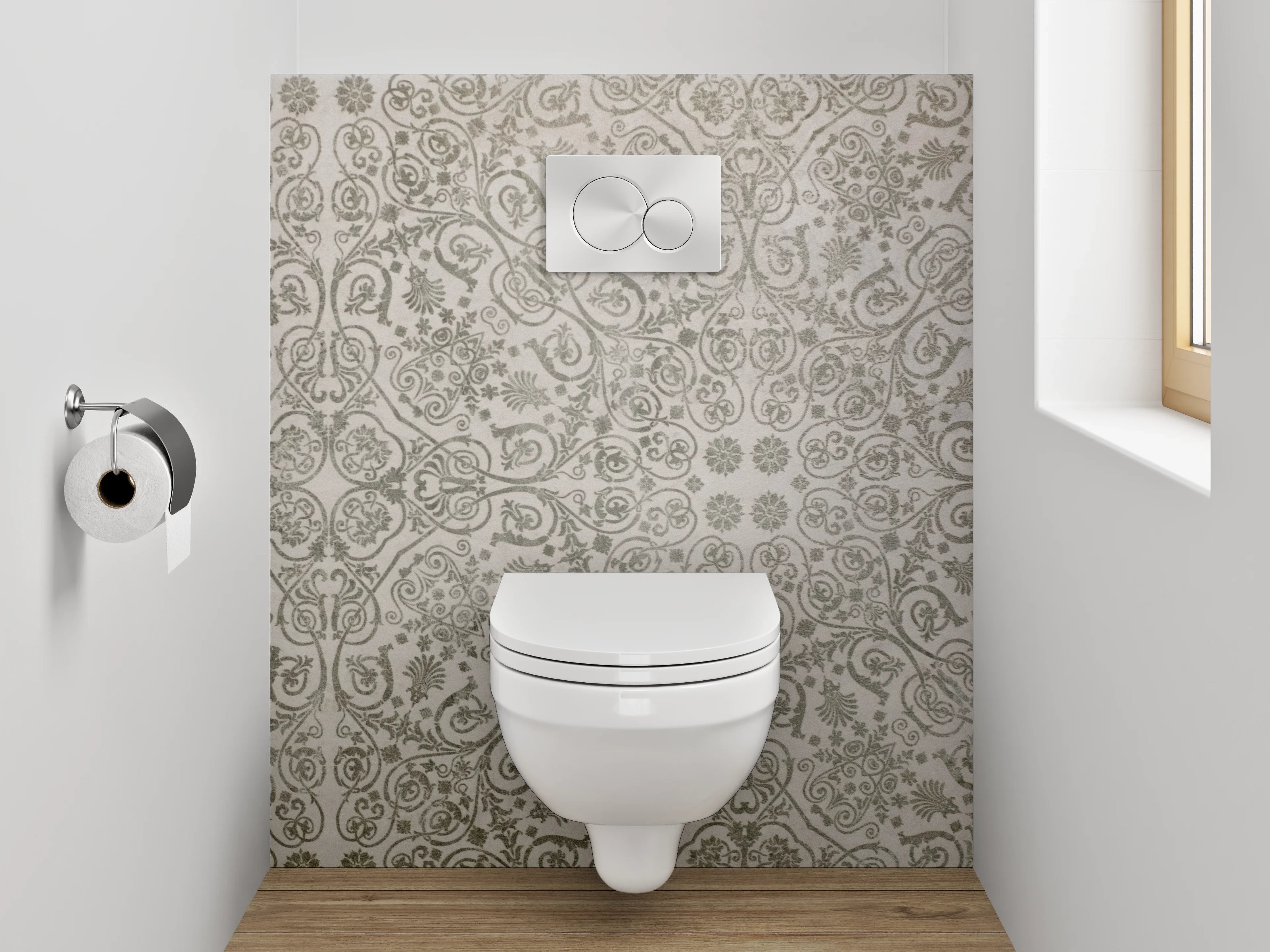 WC-Rückwand - Orientalisches Mosaik Muster in Weiß-Grau