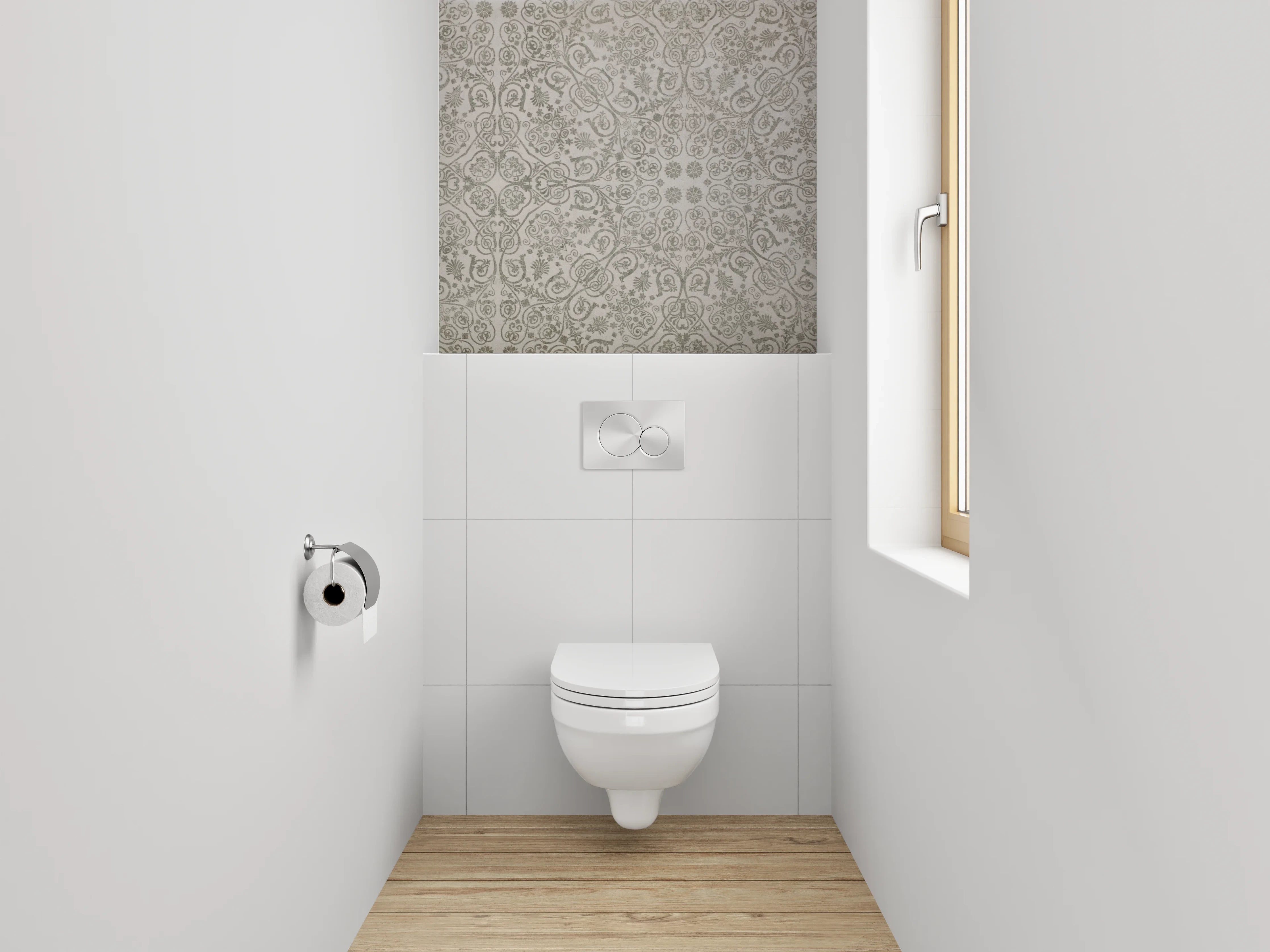 WC-Rückwand - Orientalisches Mosaik Muster in Weiß-Grau