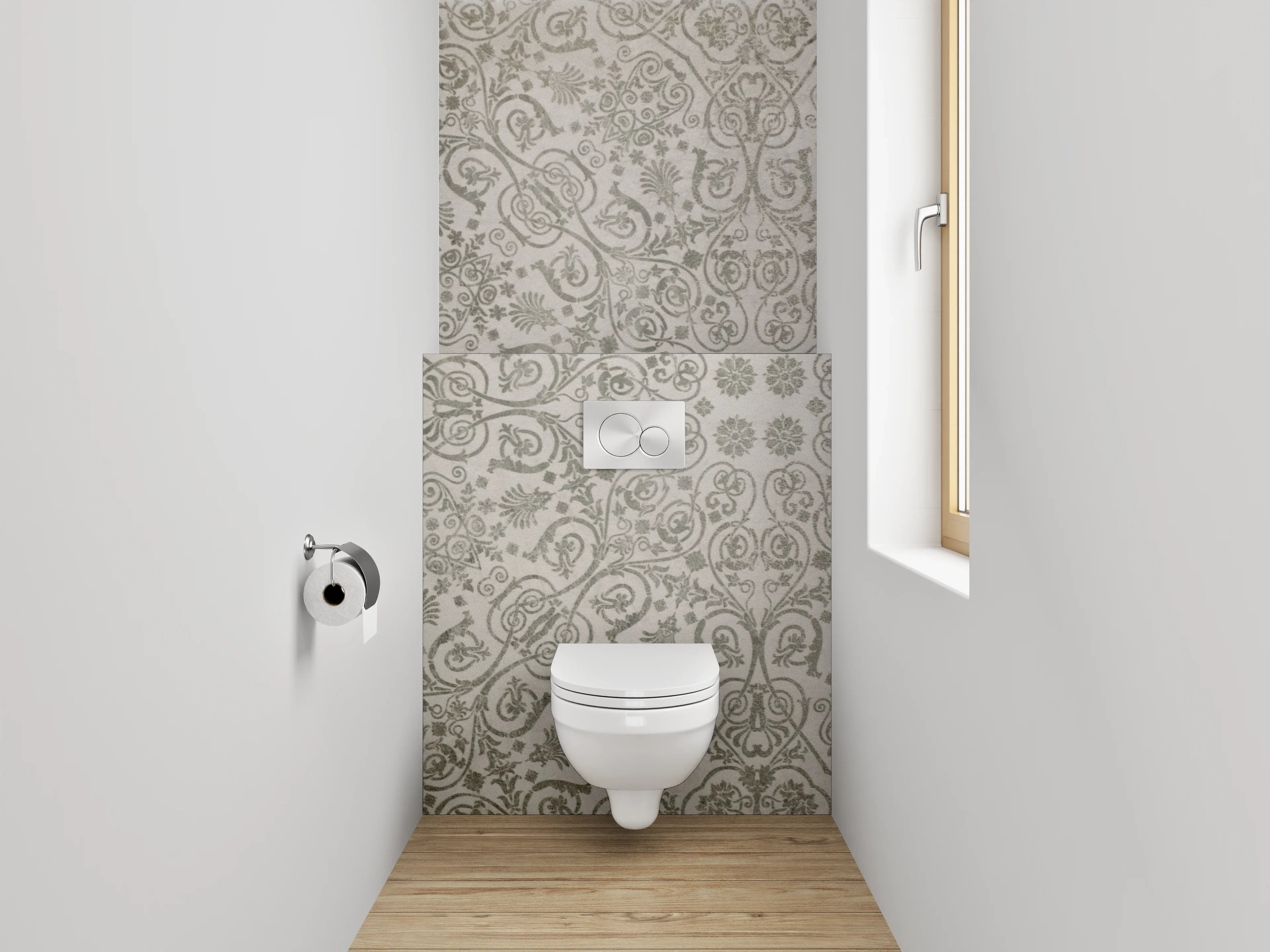 WC-Rückwand - Orientalisches Mosaik Muster in Weiß-Grau