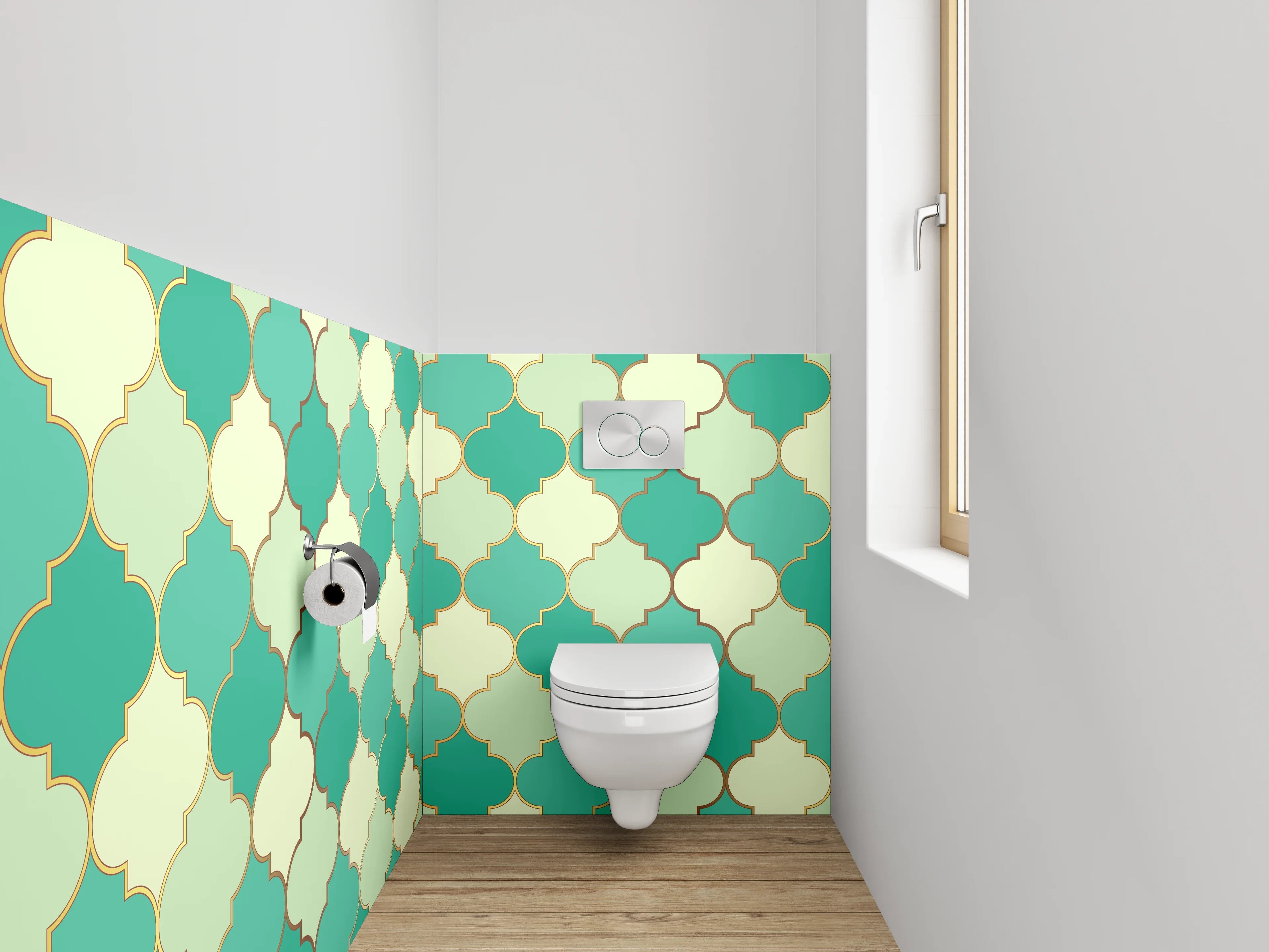 WC-Rückwand - Orientalisches Mosaik grün petrol gold