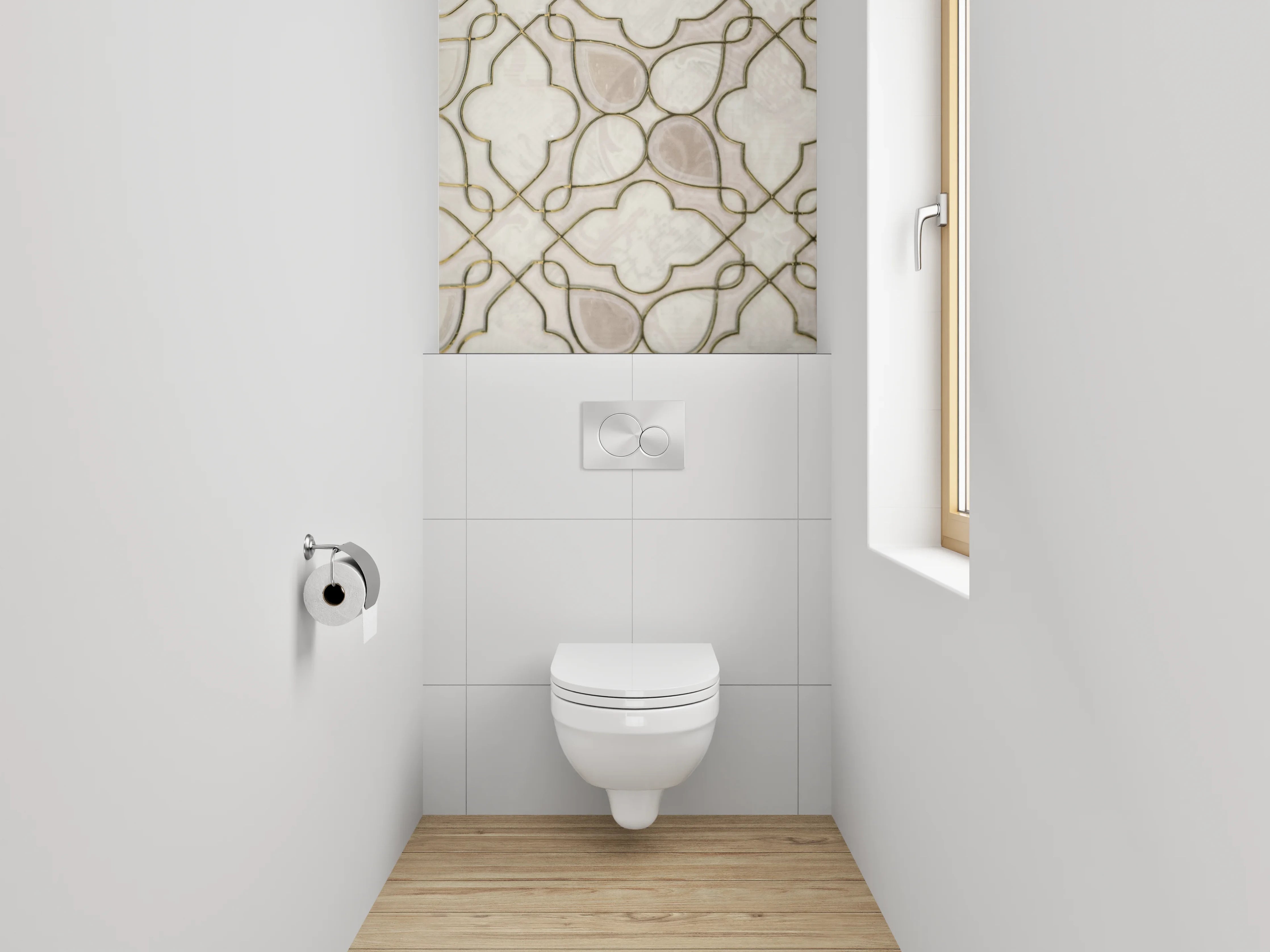 WC-Rückwand - Orientalisches Mosaik in Weiß und Beige