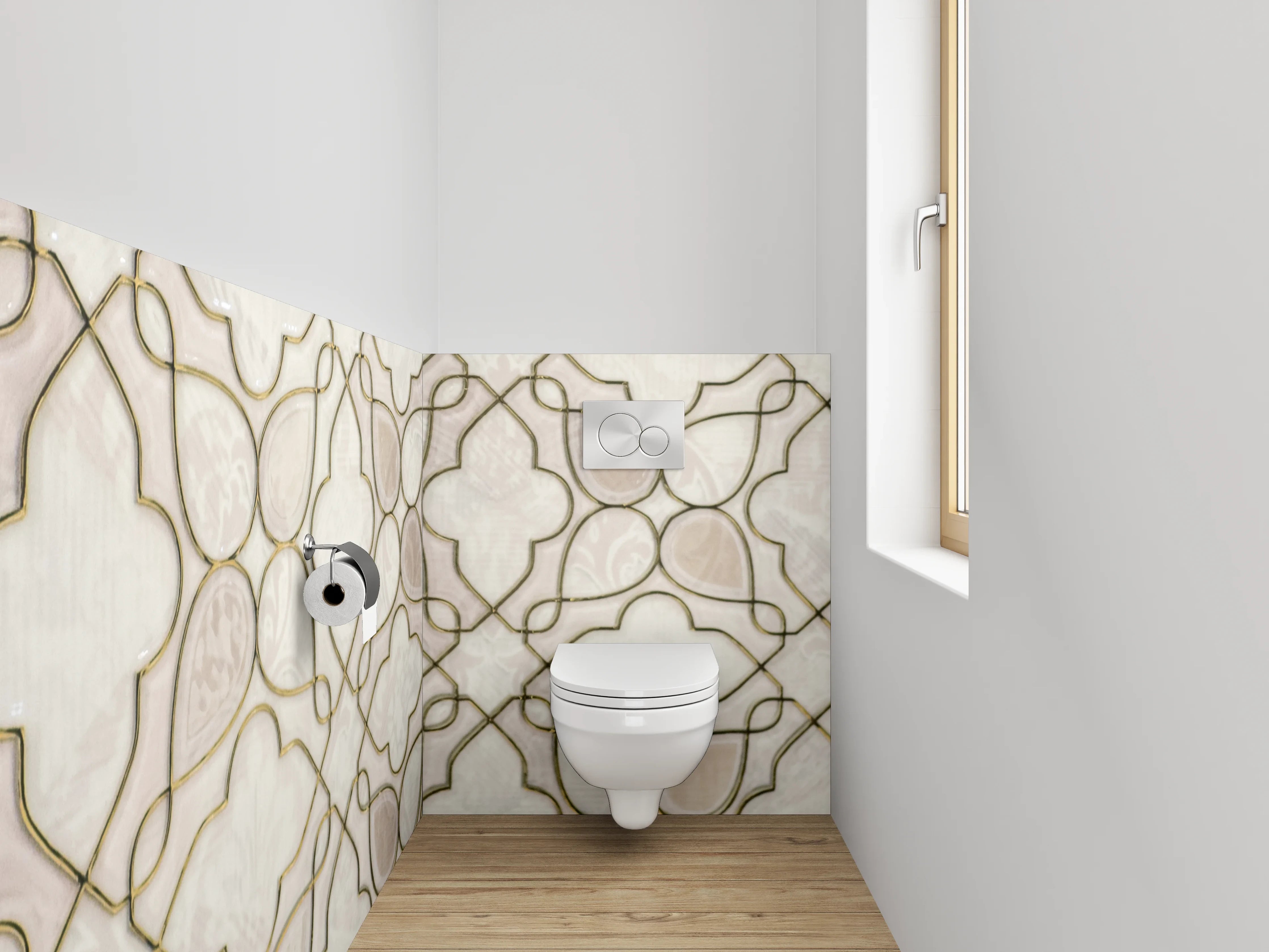 WC-Rückwand - Orientalisches Mosaik in Weiß und Beige