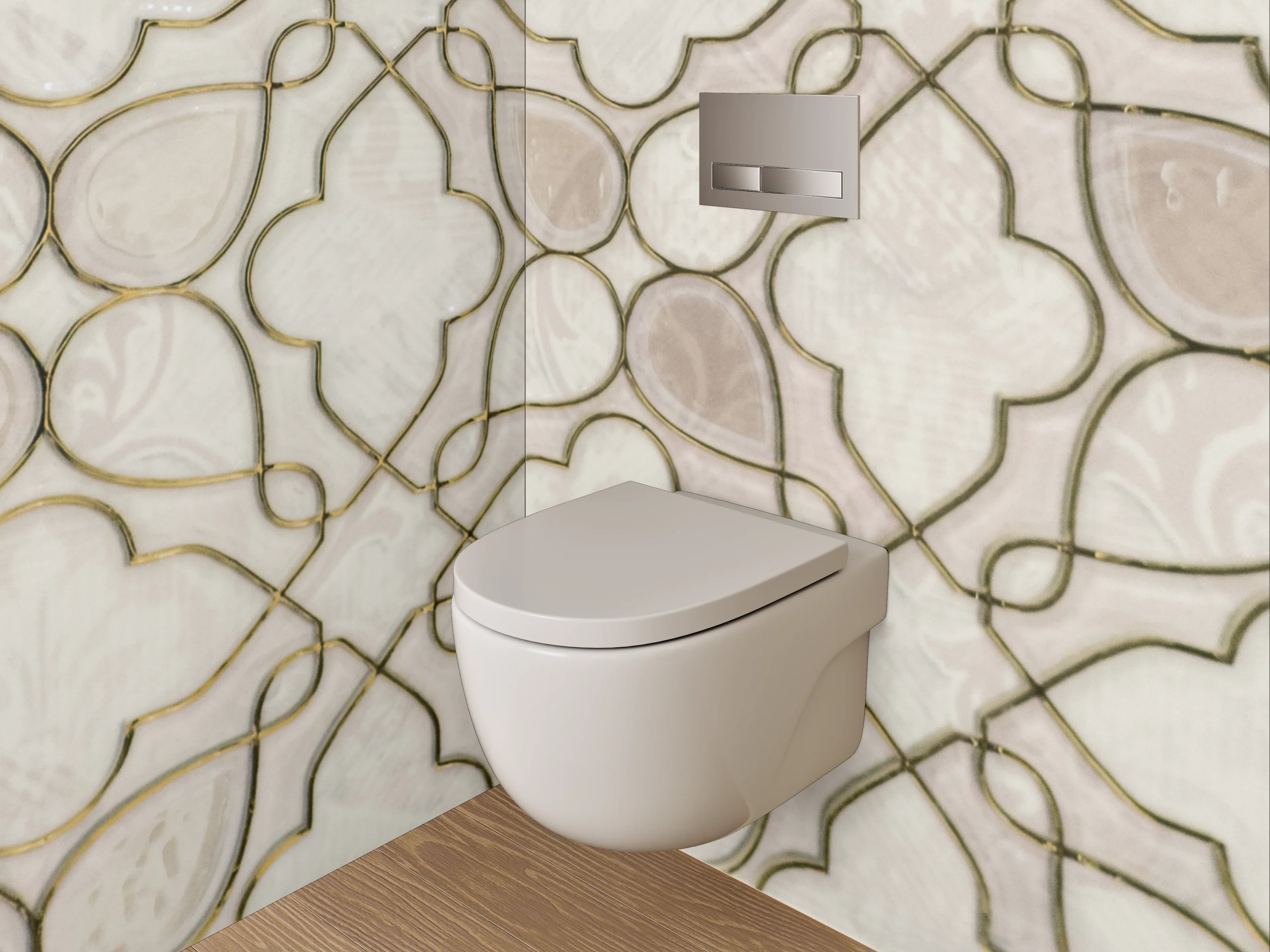 WC-Rückwand - Orientalisches Mosaik in Weiß und Beige
