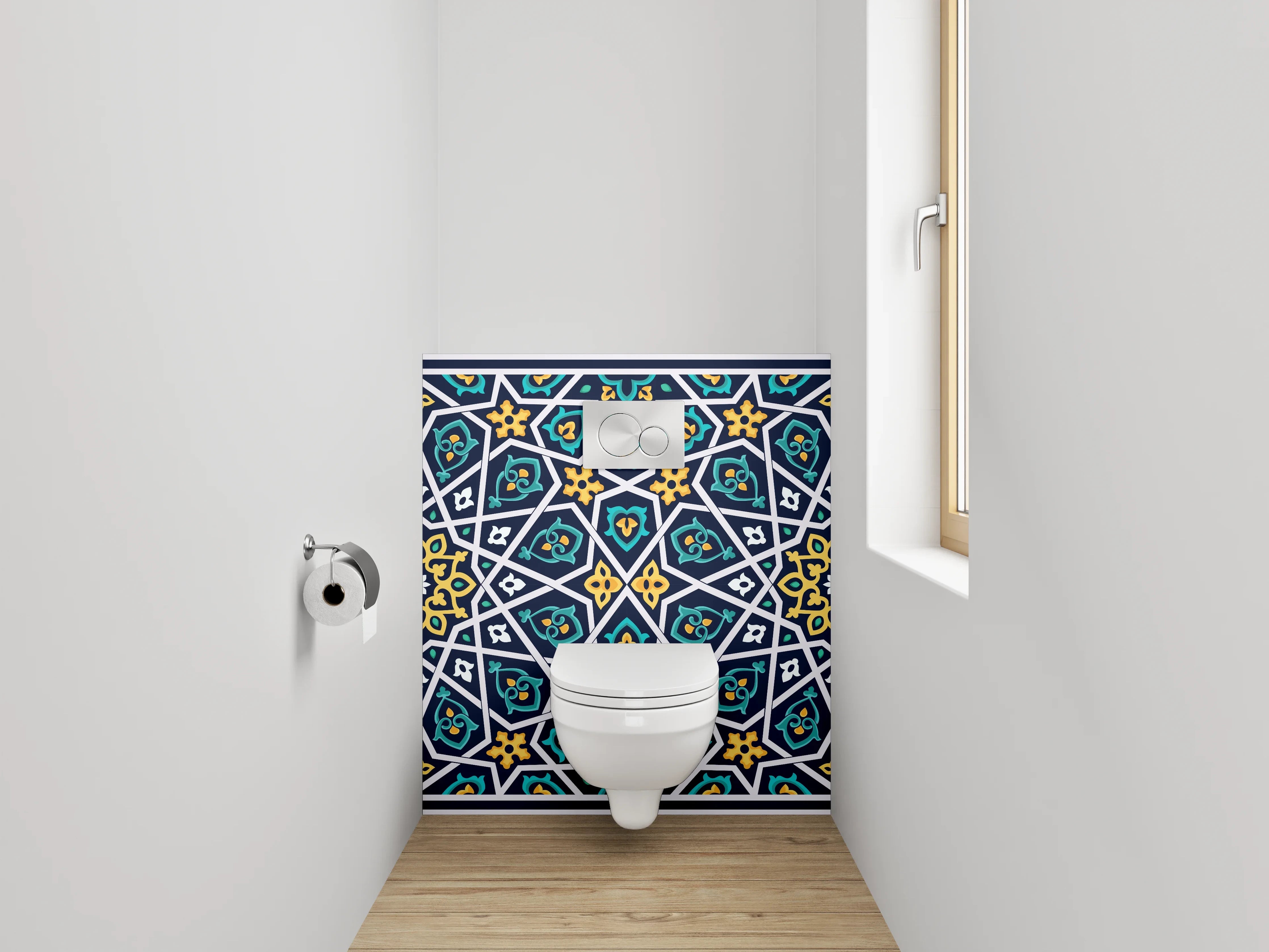 WC-Rückwand - Orientalisches Mosaikmuster Blau Gelb