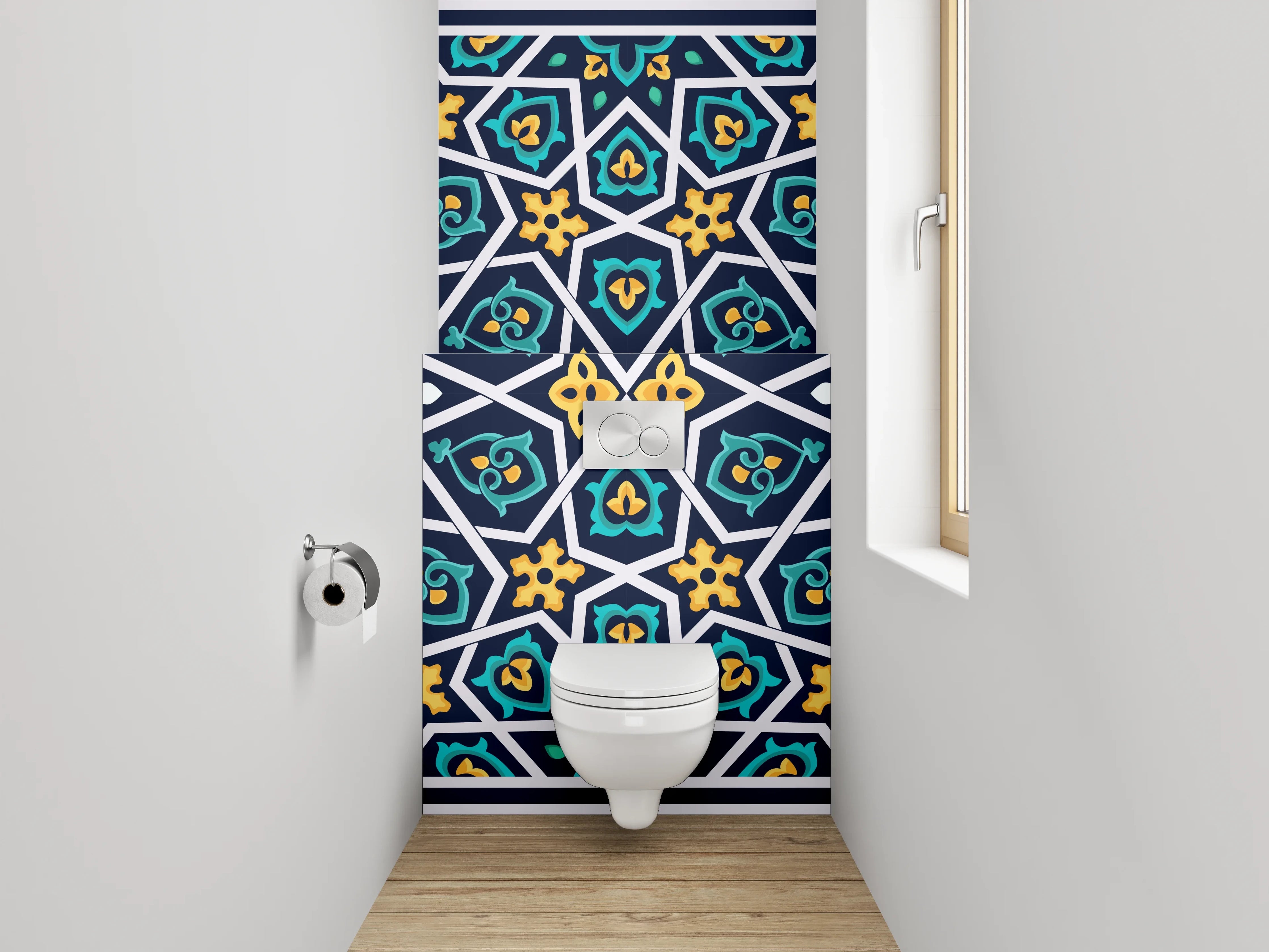 WC-Rückwand - Orientalisches Mosaikmuster Blau Gelb