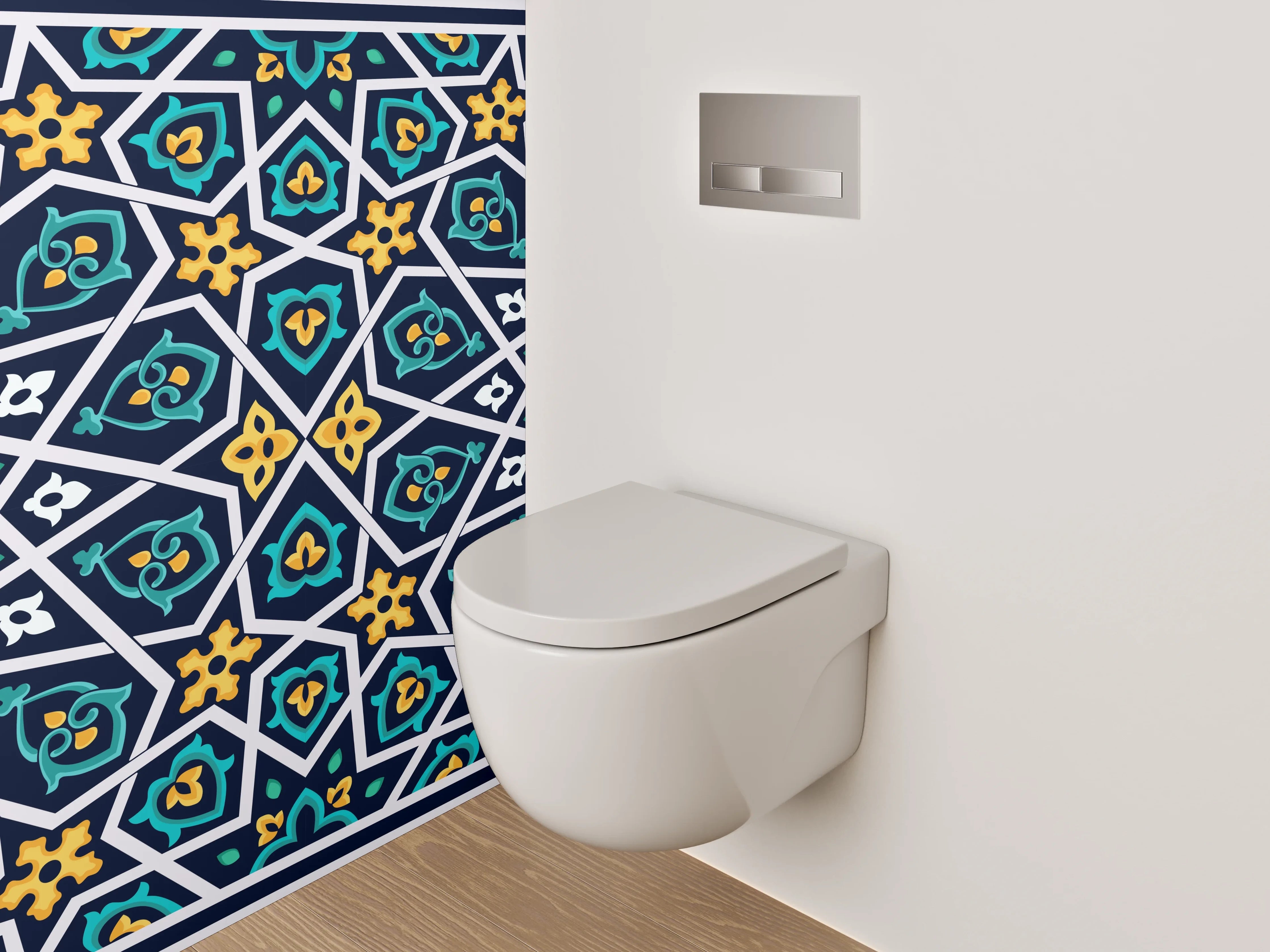 WC-Rückwand - Orientalisches Mosaikmuster Blau Gelb