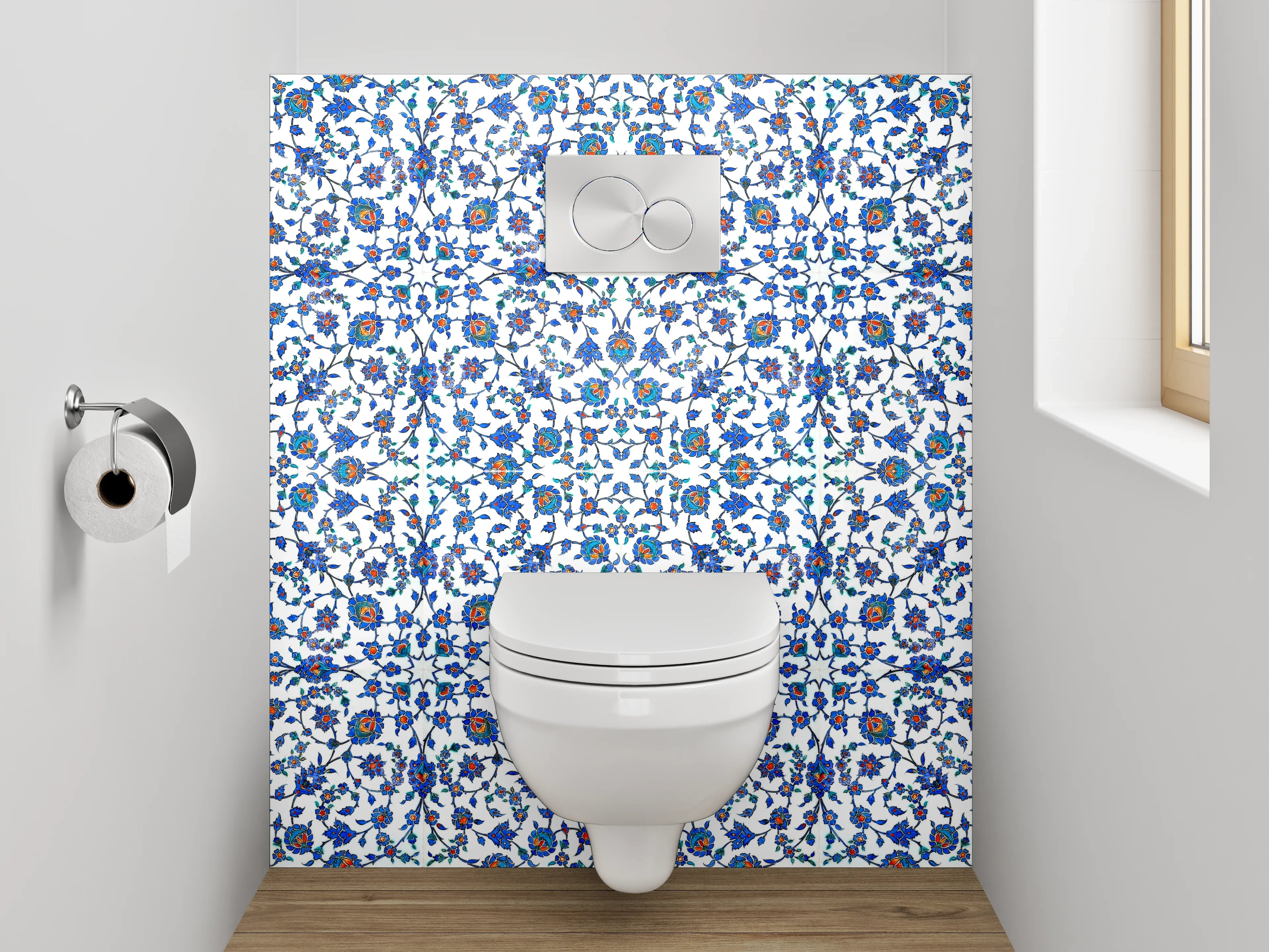 WC-Rückwand - Orientalisches Mosaikmuster Blau Weiß