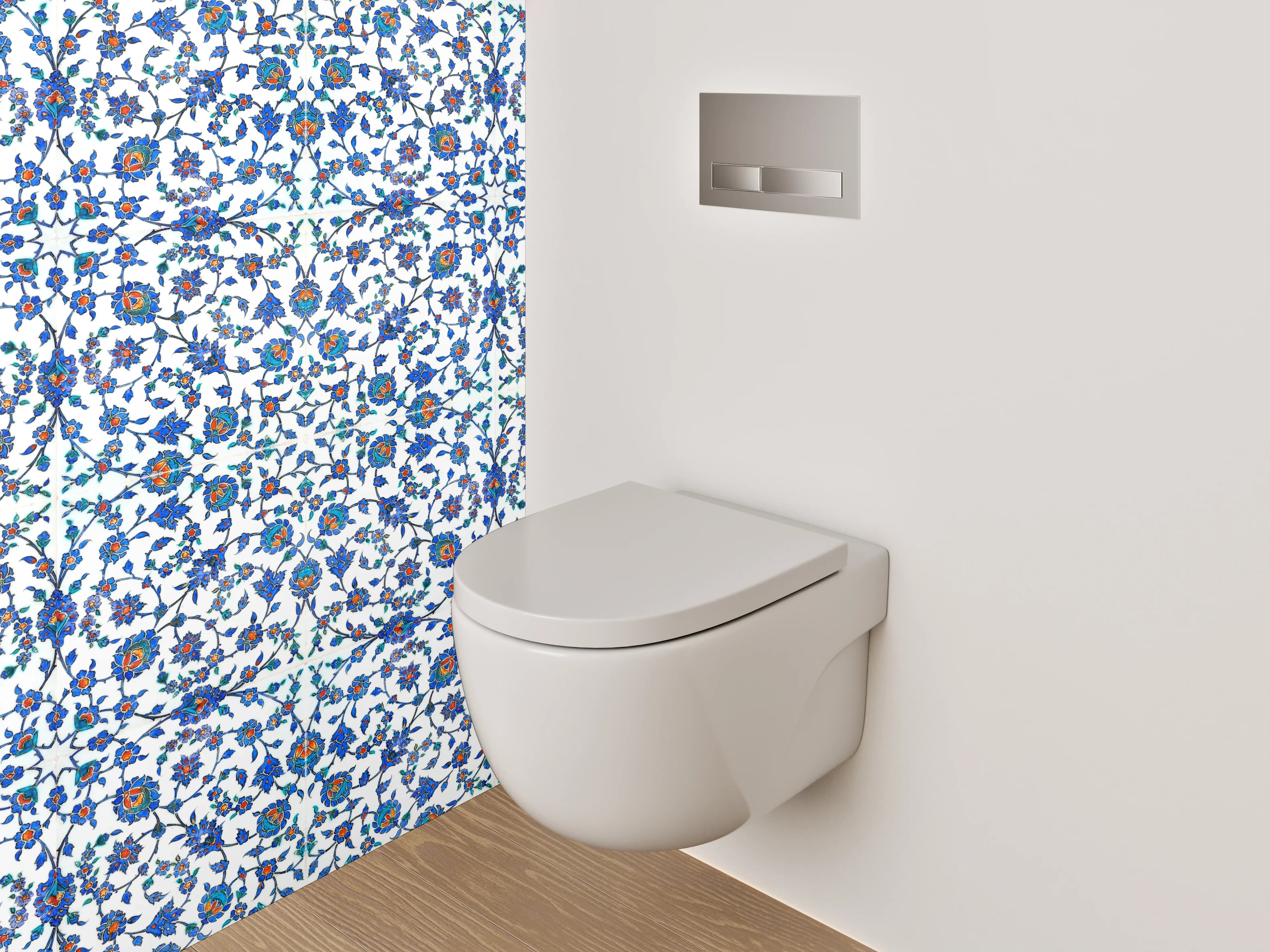 WC-Rückwand - Orientalisches Mosaikmuster Blau Weiß