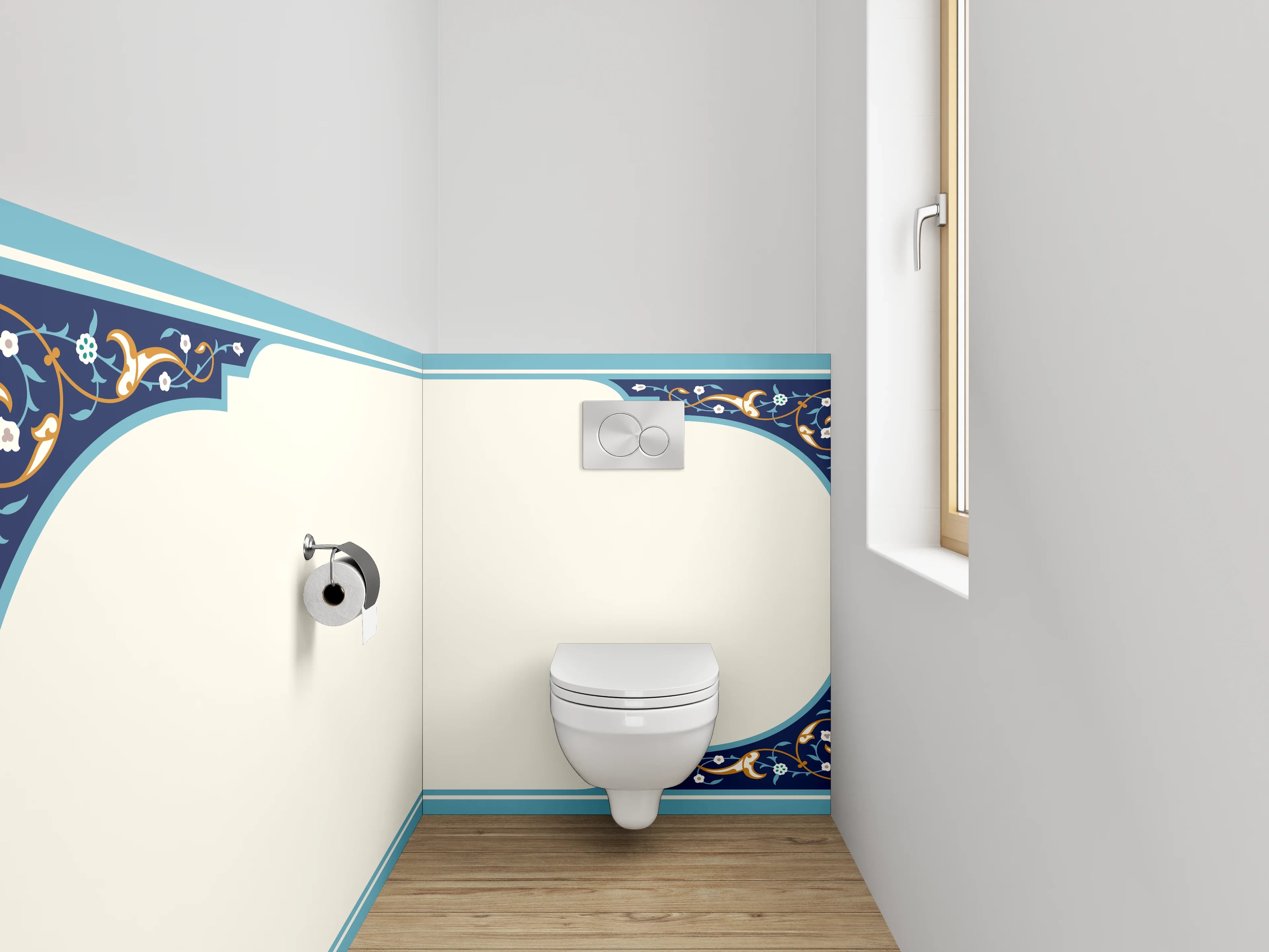 WC-Rückwand - Orientalisches Ornament Bordürenmuster Blau