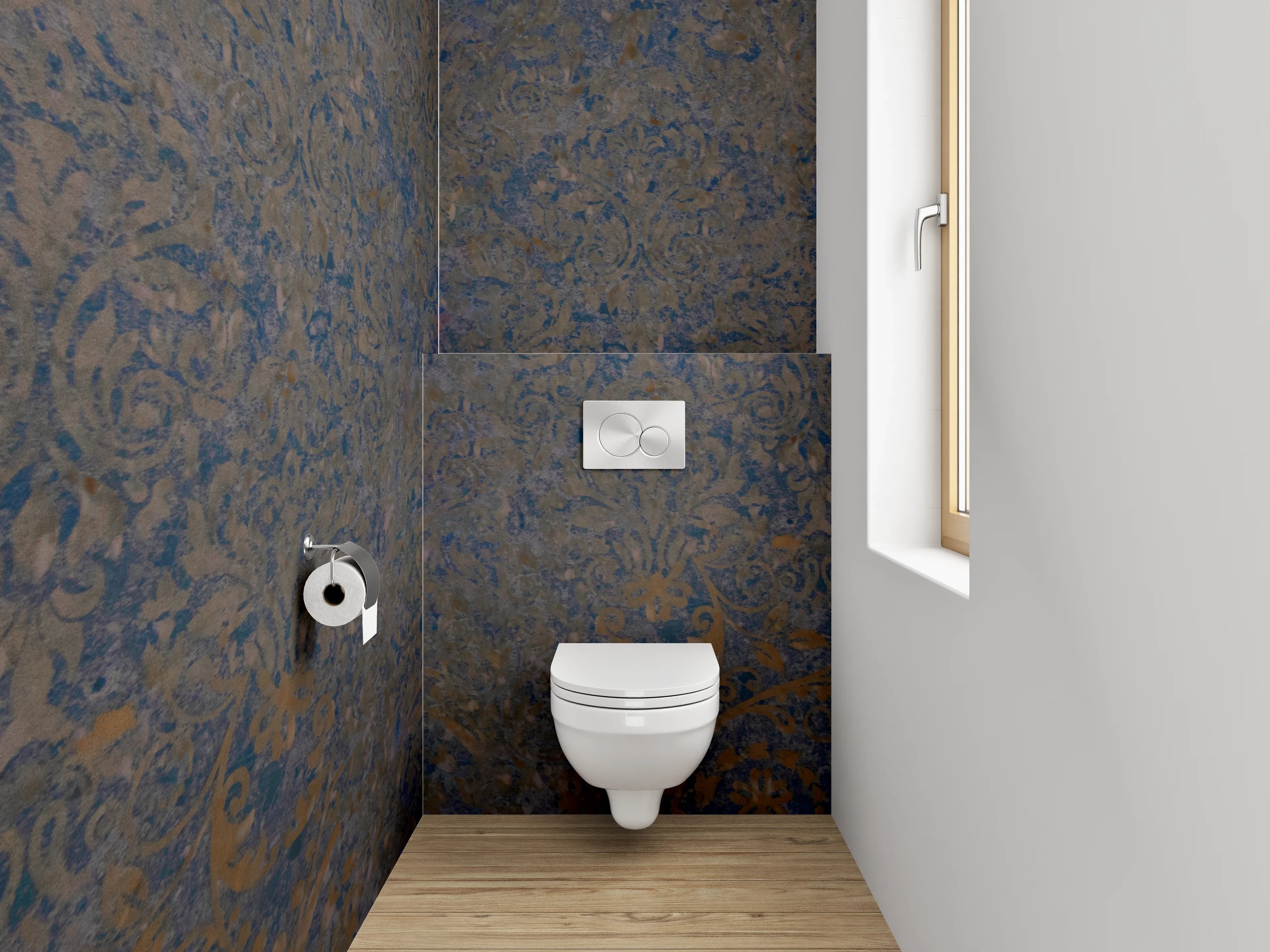 WC-Rückwand - Orientalisches Ornament Dunkelblau Braun