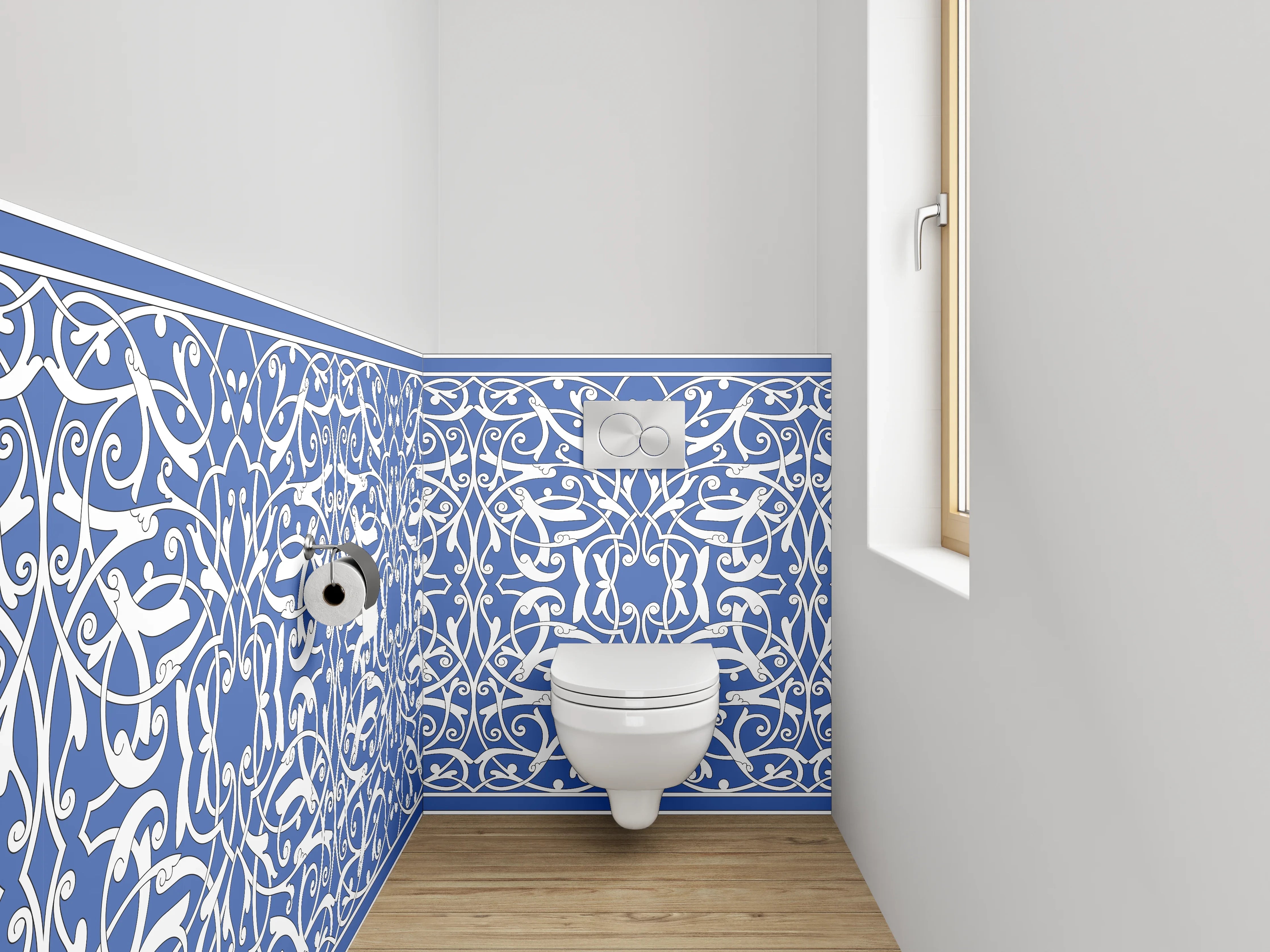 WC-Rückwand - Orientalisches Ornament Fliesenmuster Blau Weiß