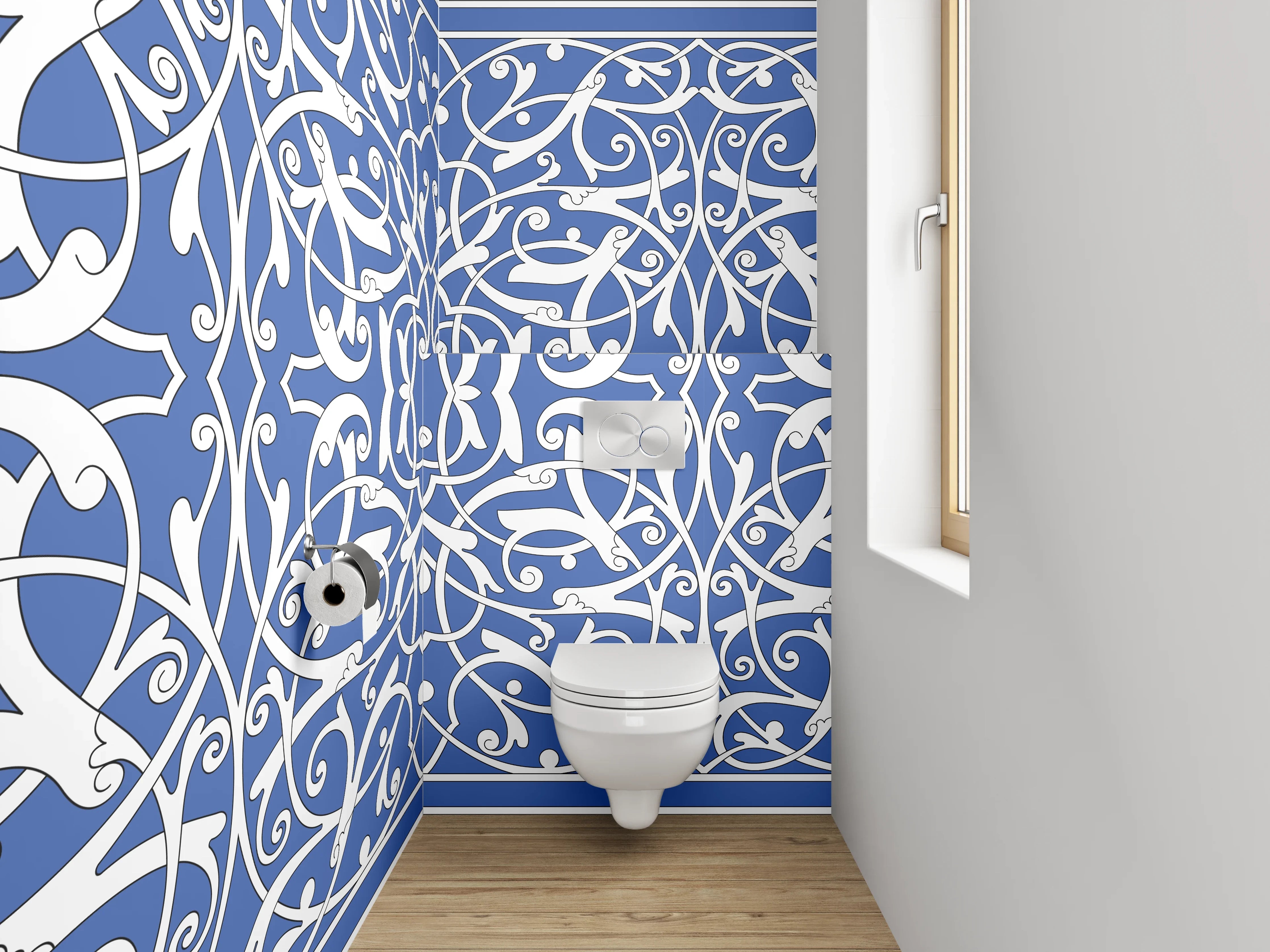 WC-Rückwand - Orientalisches Ornament Fliesenmuster Blau Weiß