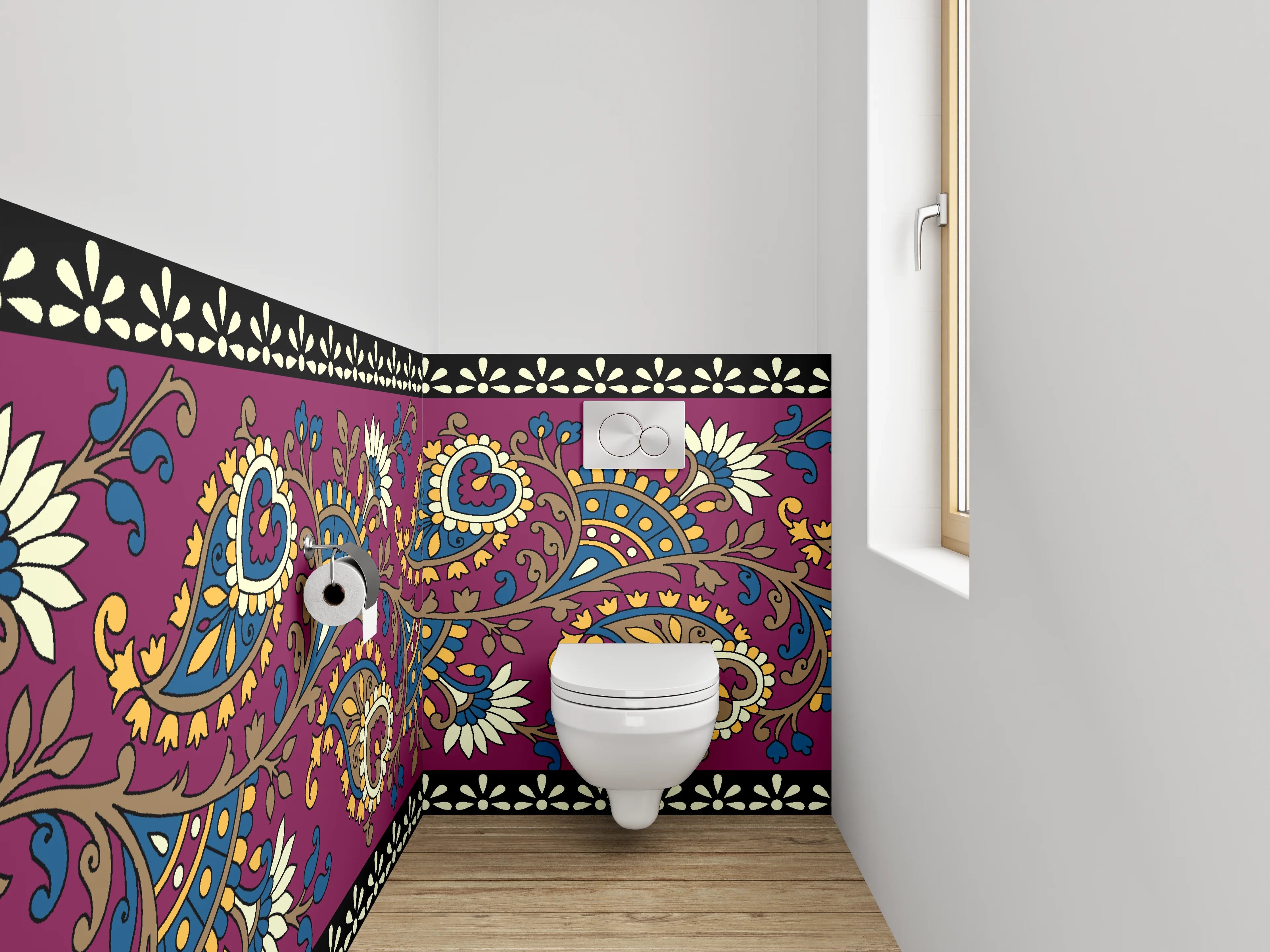 WC-Rückwand - Orientalisches Paisley Bordürenmuster