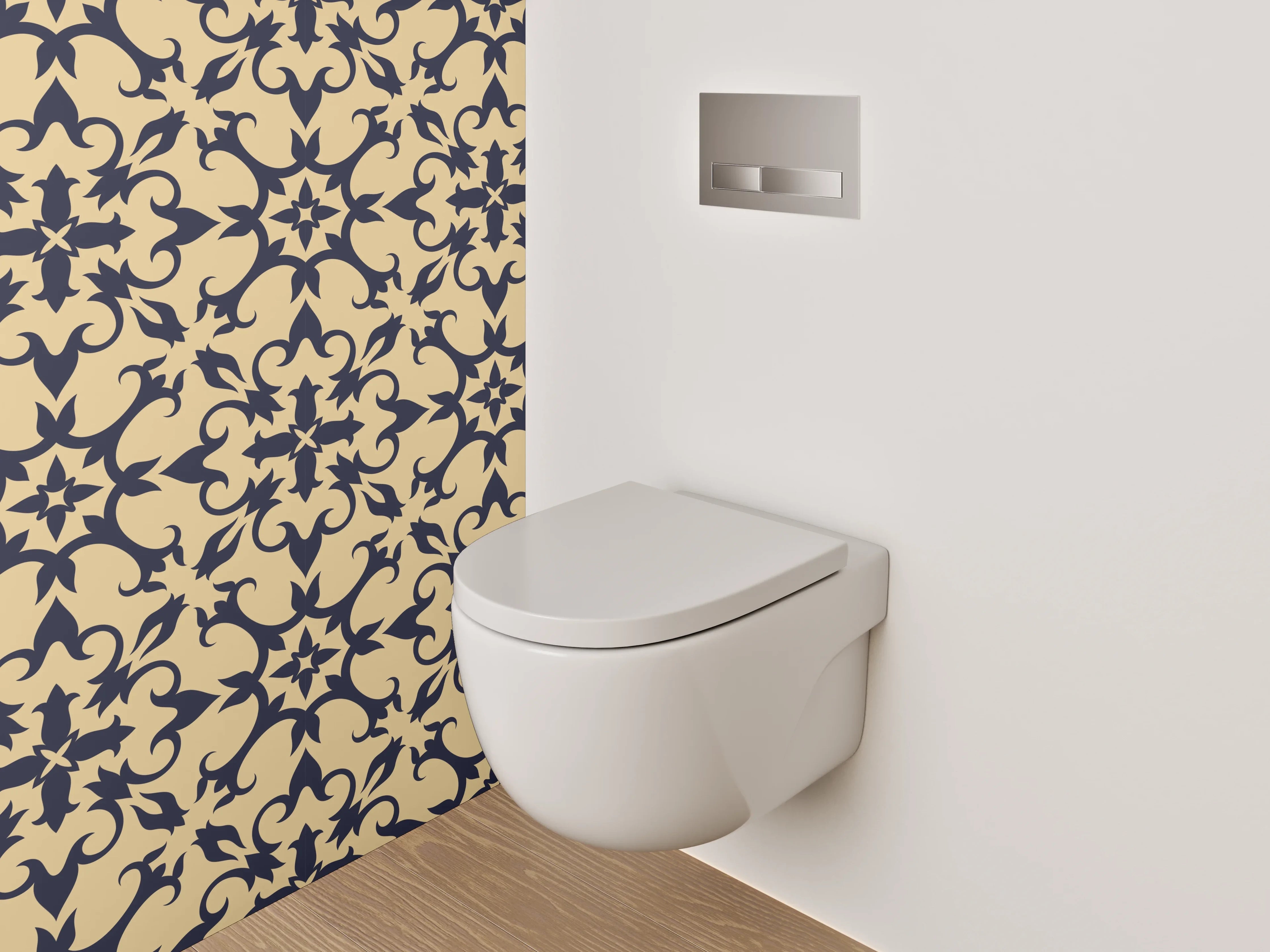 WC-Rückwand - Orientalisches Rankenmuster Beige Schwarz