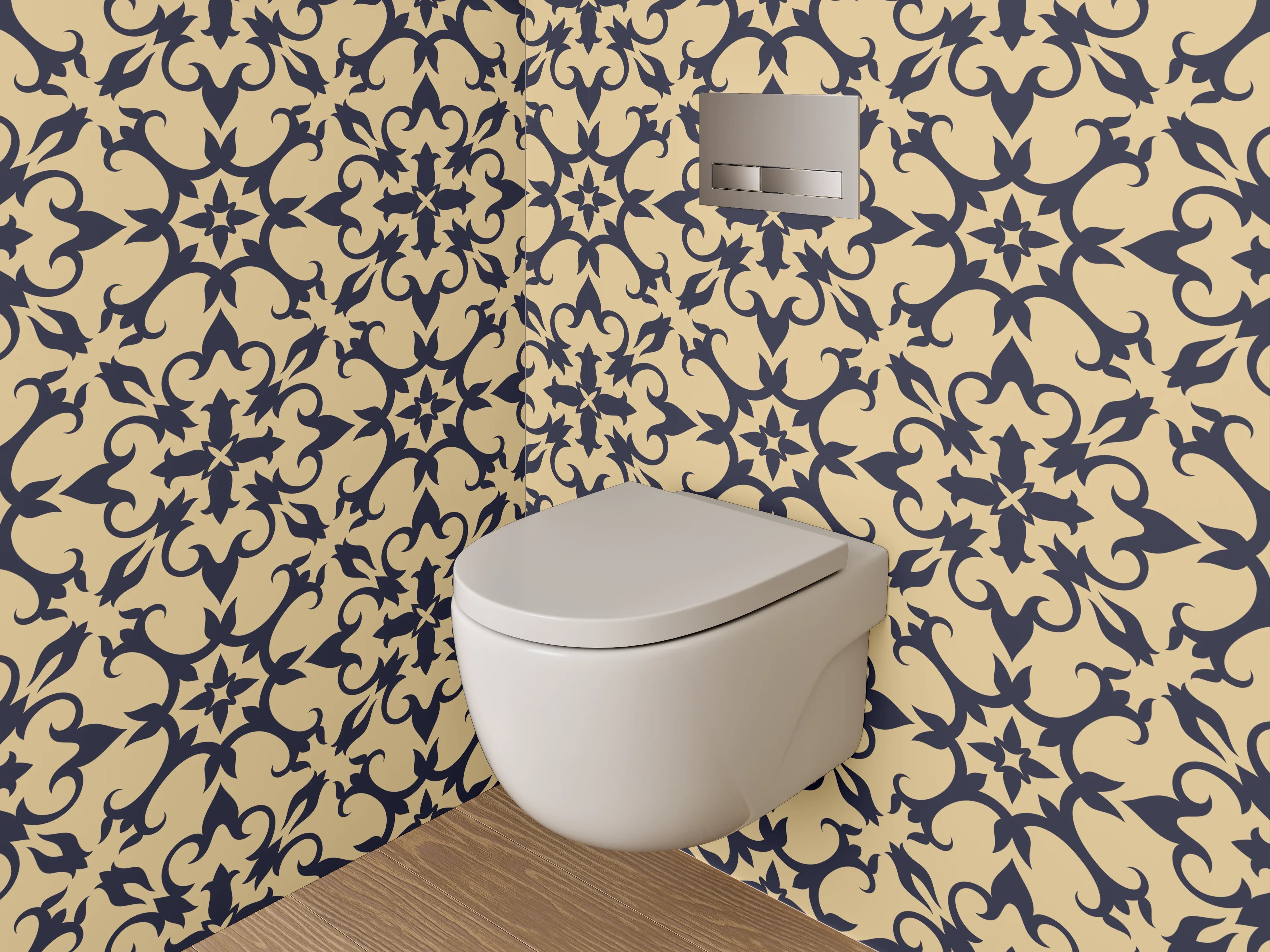 WC-Rückwand - Orientalisches Rankenmuster Beige Schwarz