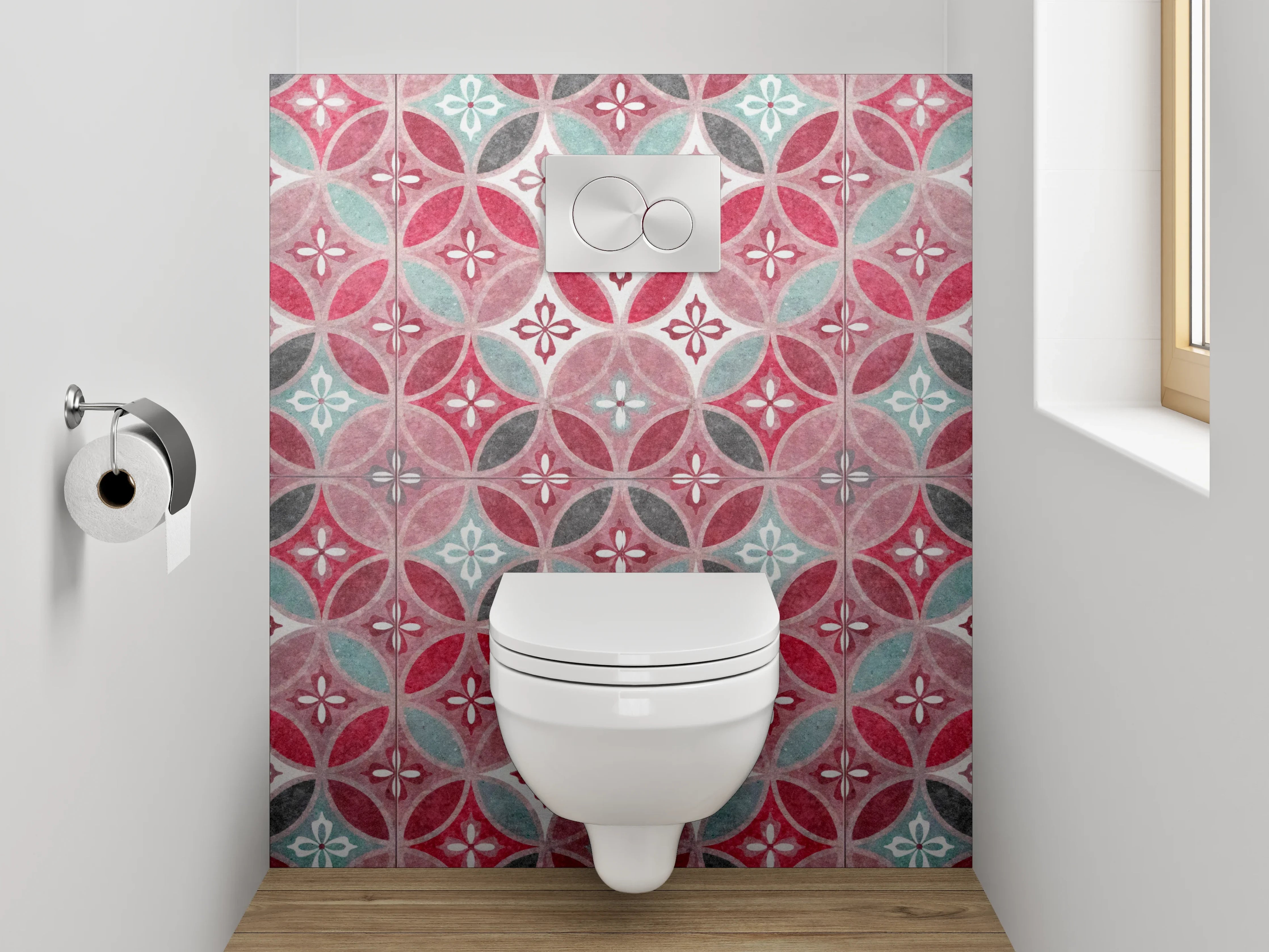 WC-Rückwand - Orientalisches Retro-Muster Fliesenoptik Rot