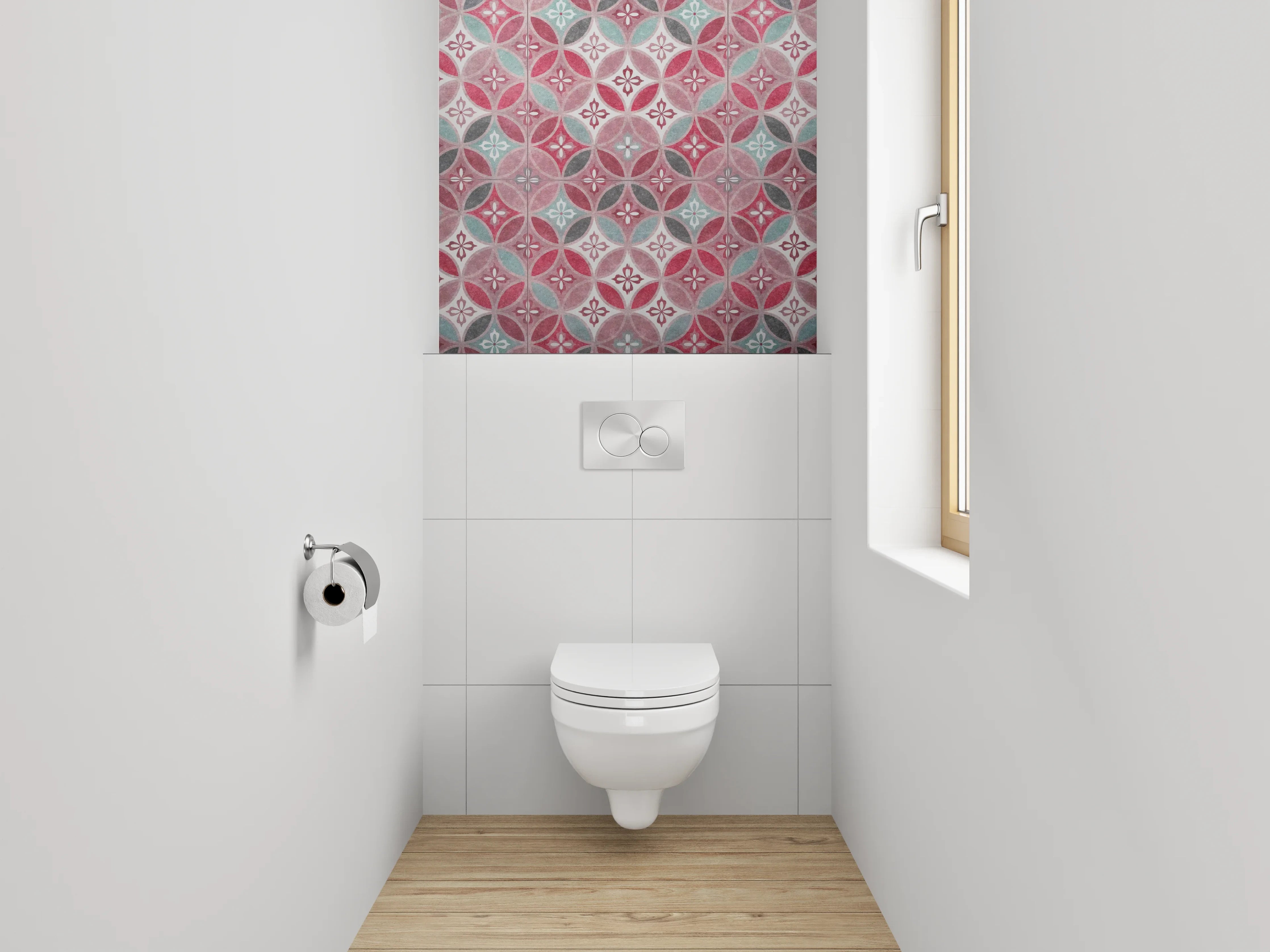 WC-Rückwand - Orientalisches Retro-Muster Fliesenoptik Rot