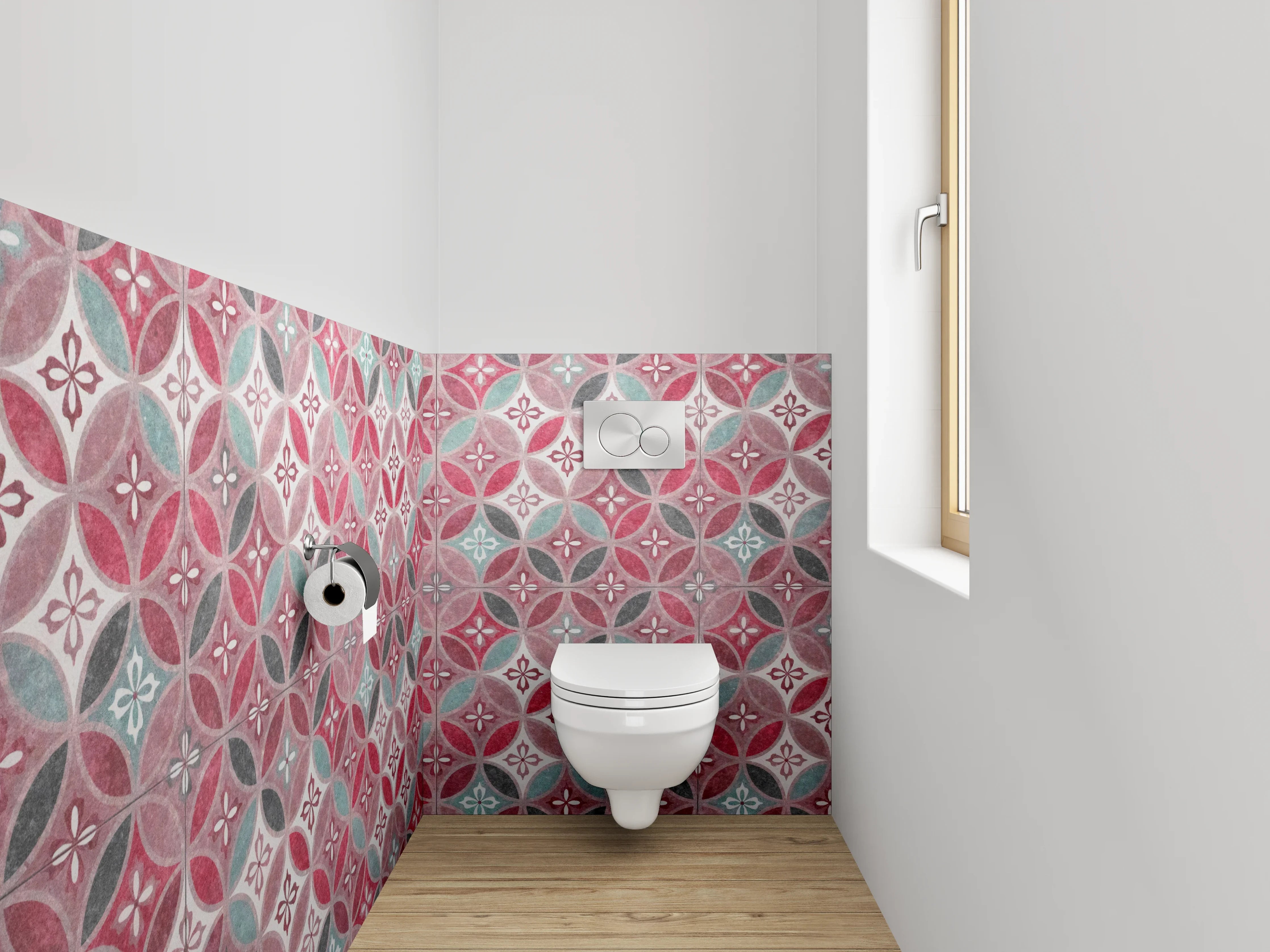 WC-Rückwand - Orientalisches Retro-Muster Fliesenoptik Rot