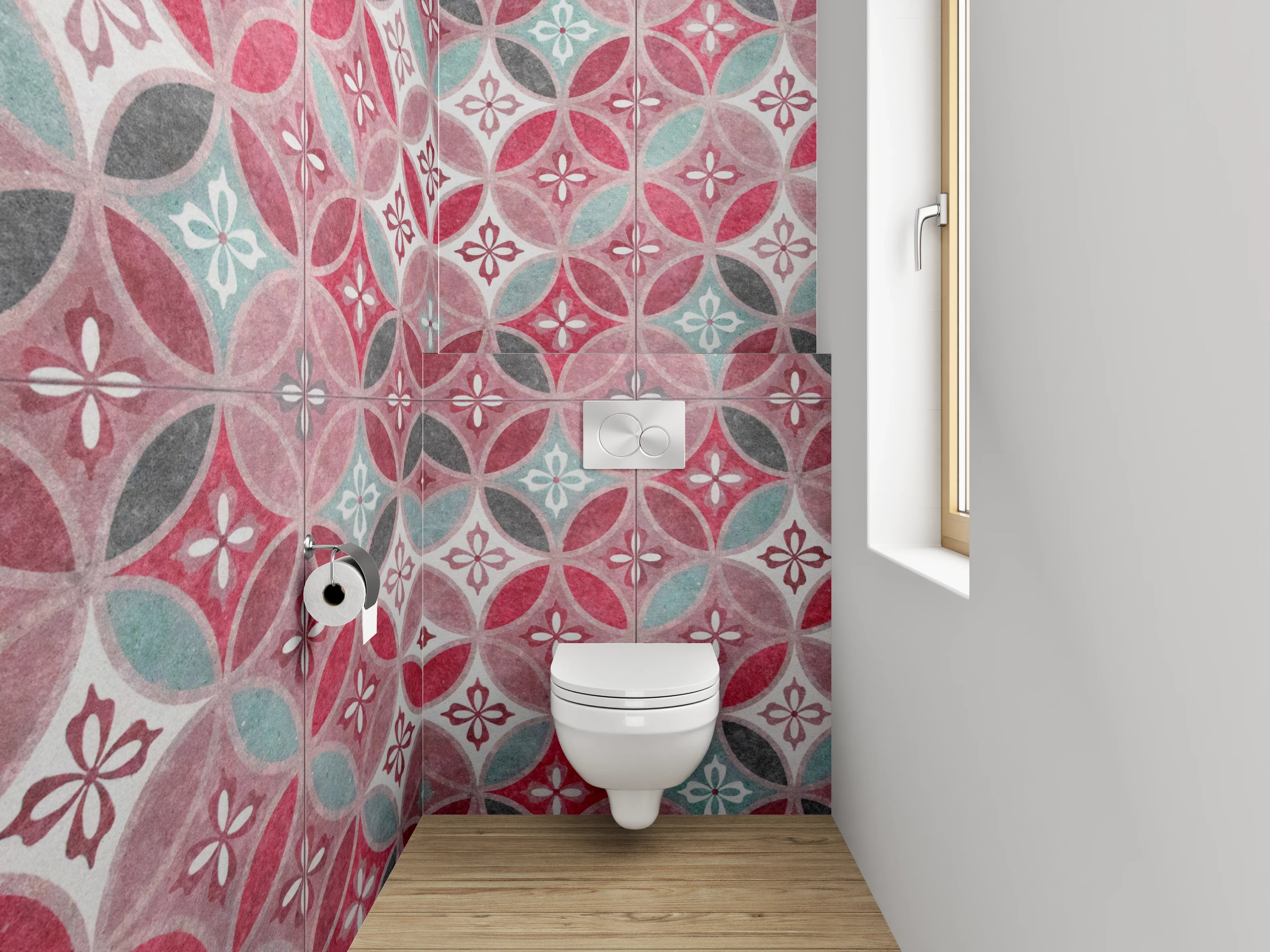 WC-Rückwand - Orientalisches Retro-Muster Fliesenoptik Rot