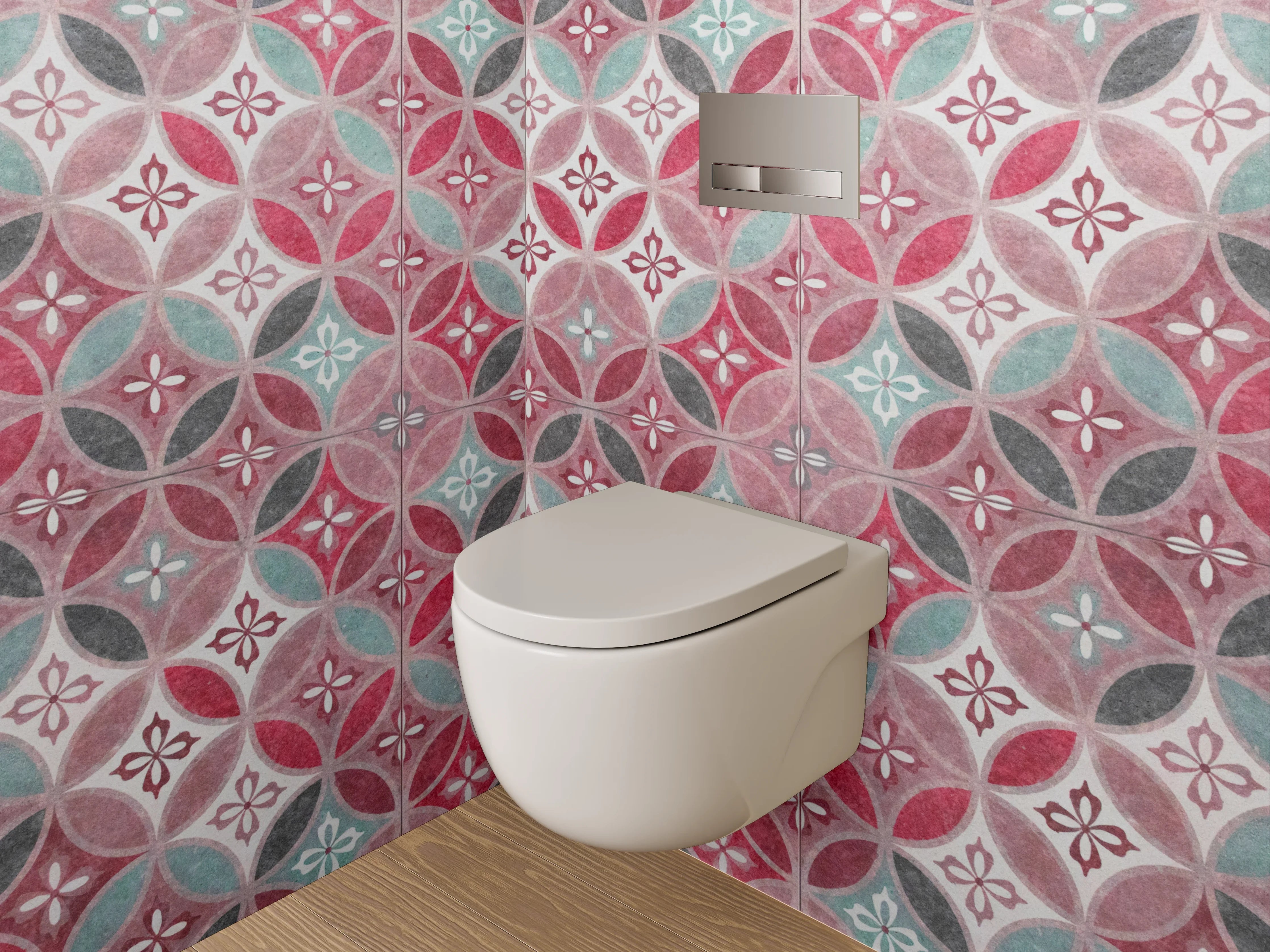 WC-Rückwand - Orientalisches Retro-Muster Fliesenoptik Rot