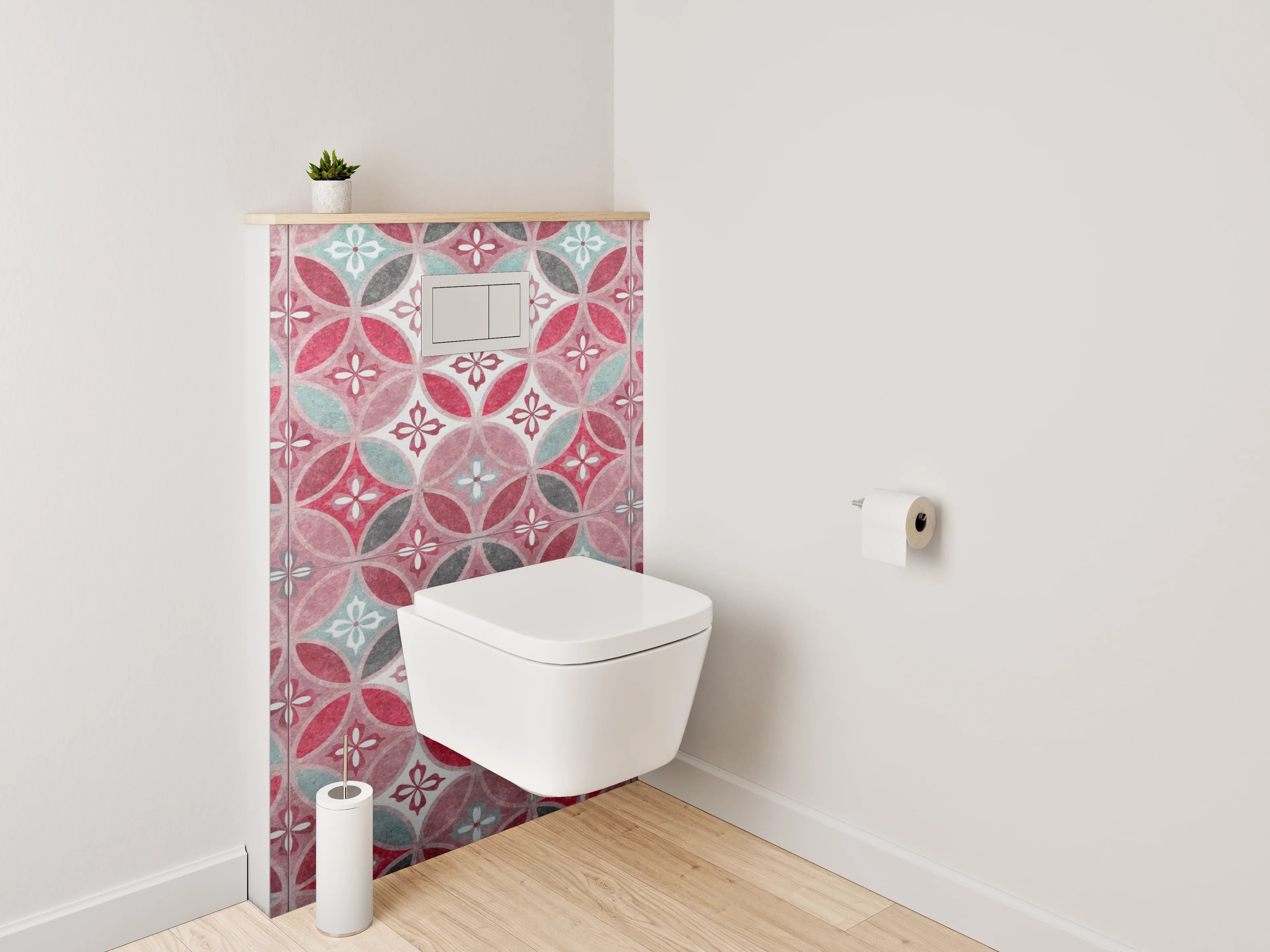 WC-Rückwand - Orientalisches Retro-Muster Fliesenoptik Rot