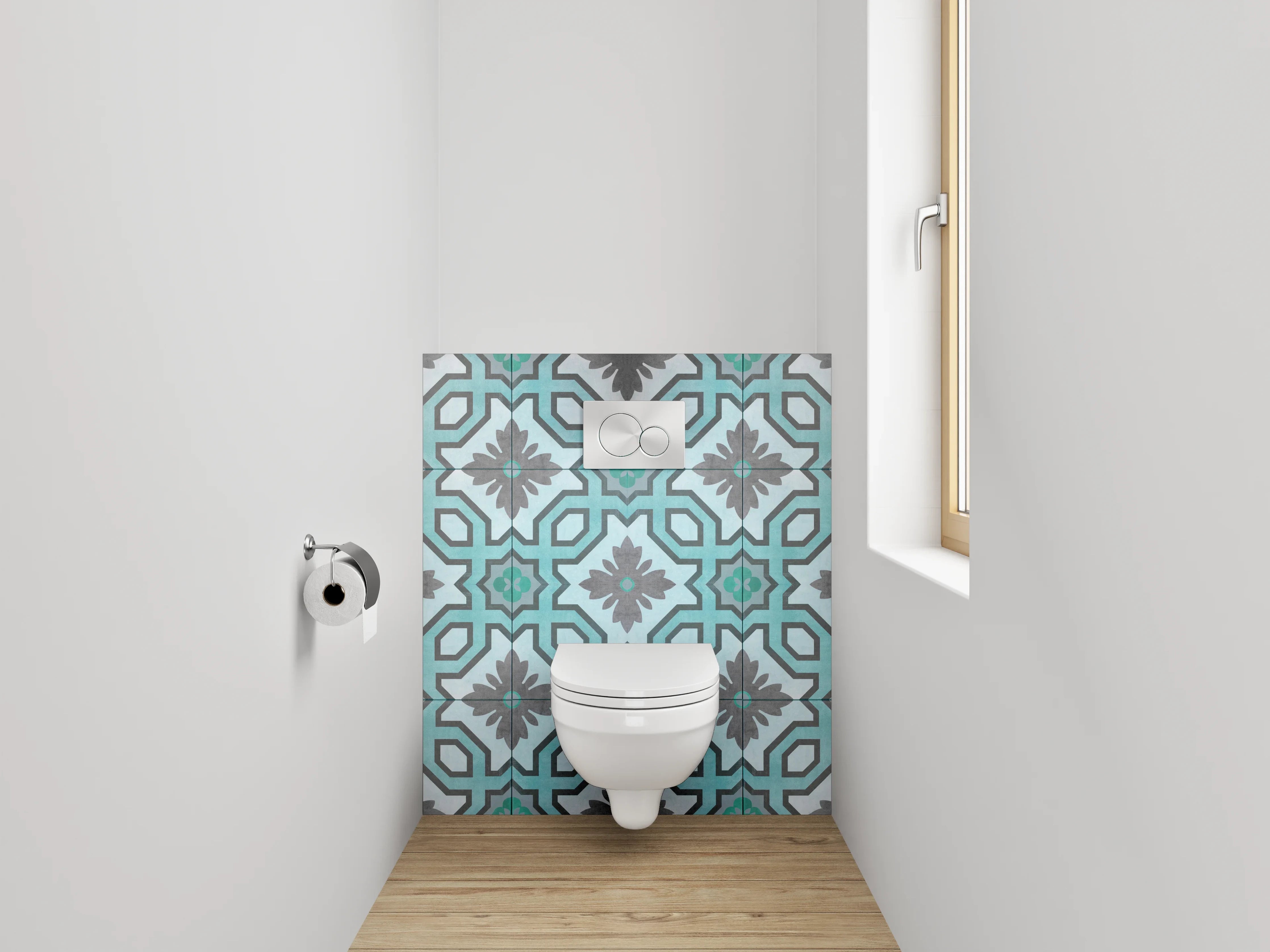WC-Rückwand - Orientalisches Türkis-Muster Fliesenoptik