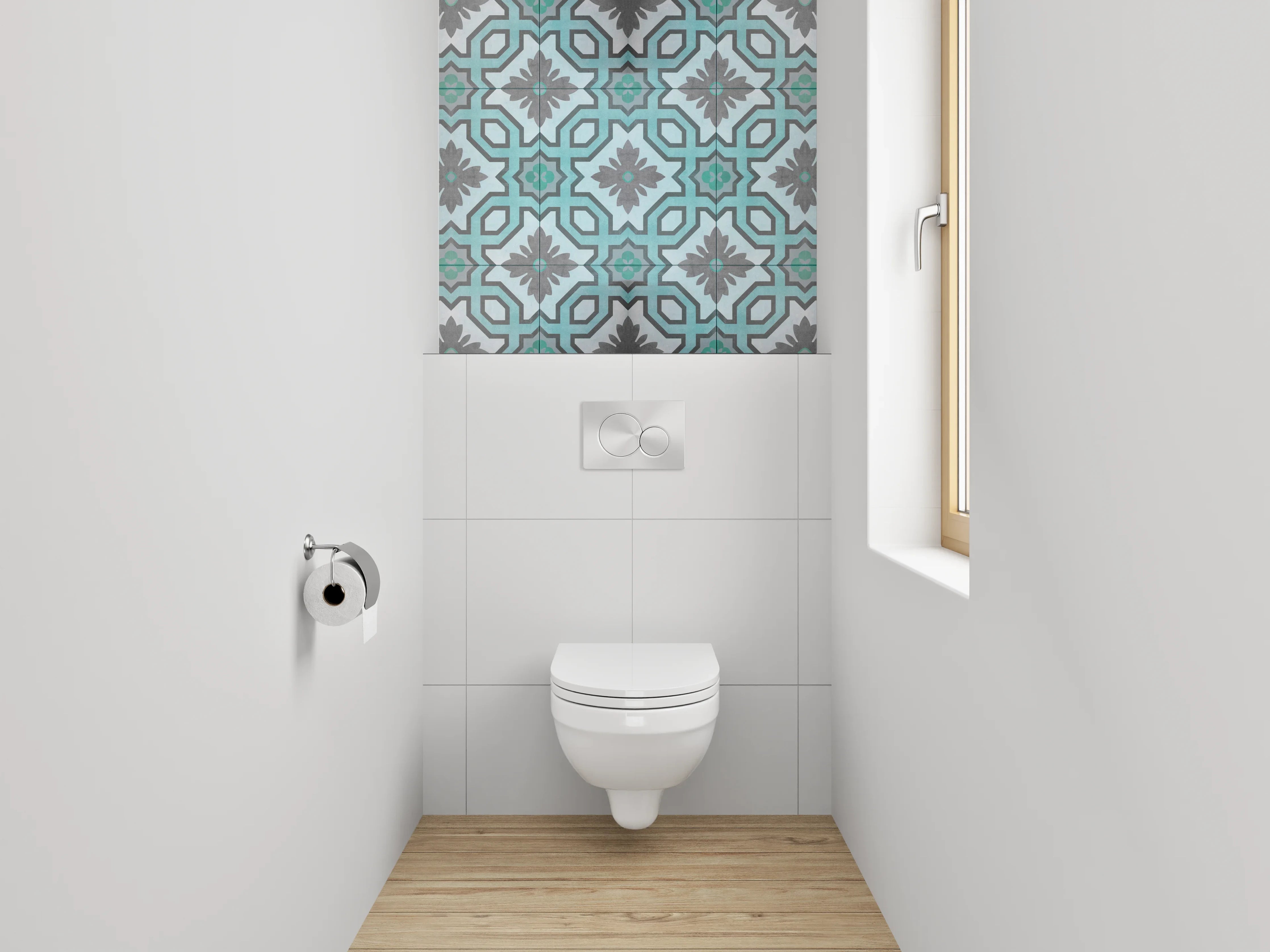 WC-Rückwand - Orientalisches Türkis-Muster Fliesenoptik