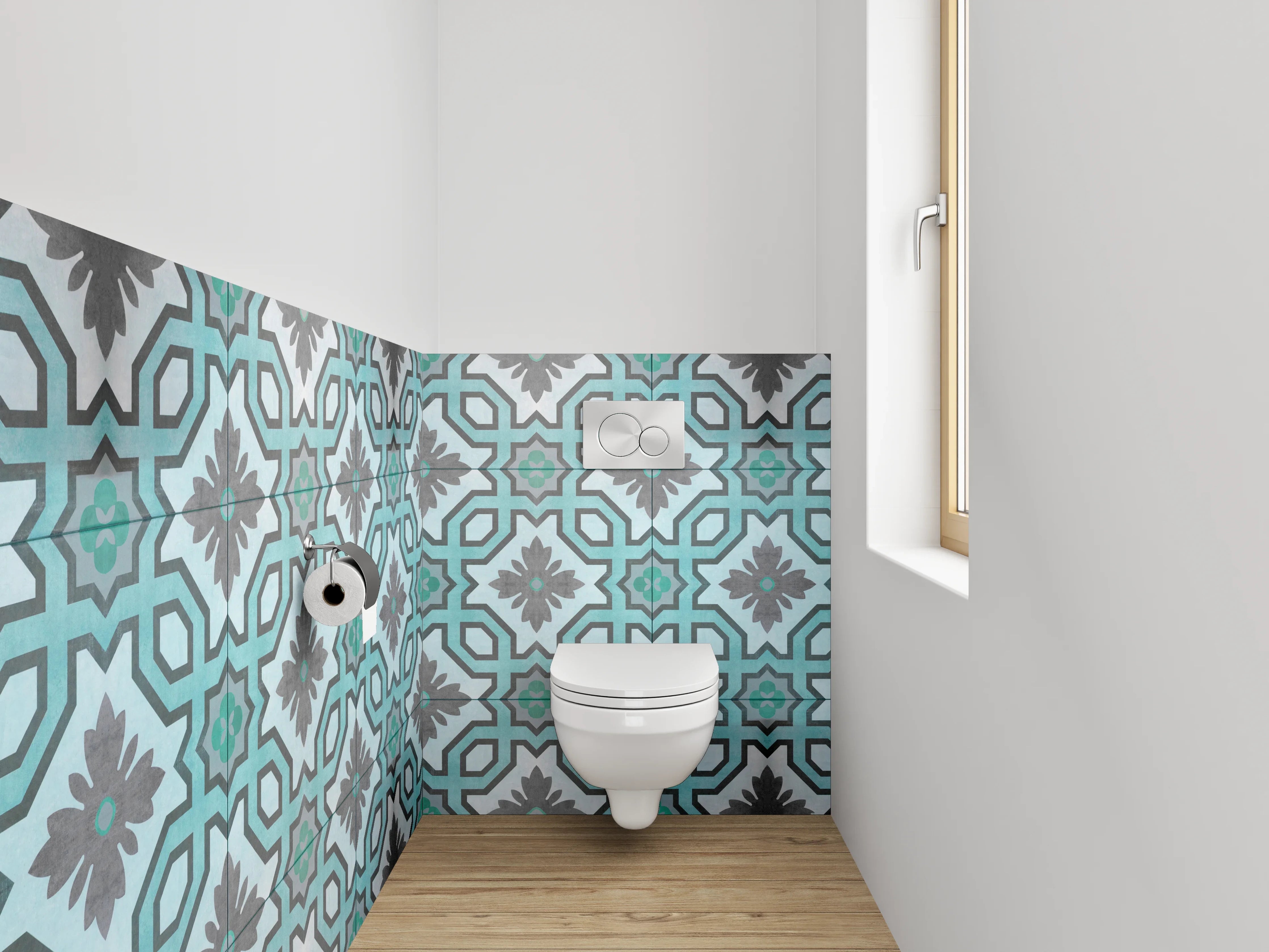 WC-Rückwand - Orientalisches Türkis-Muster Fliesenoptik