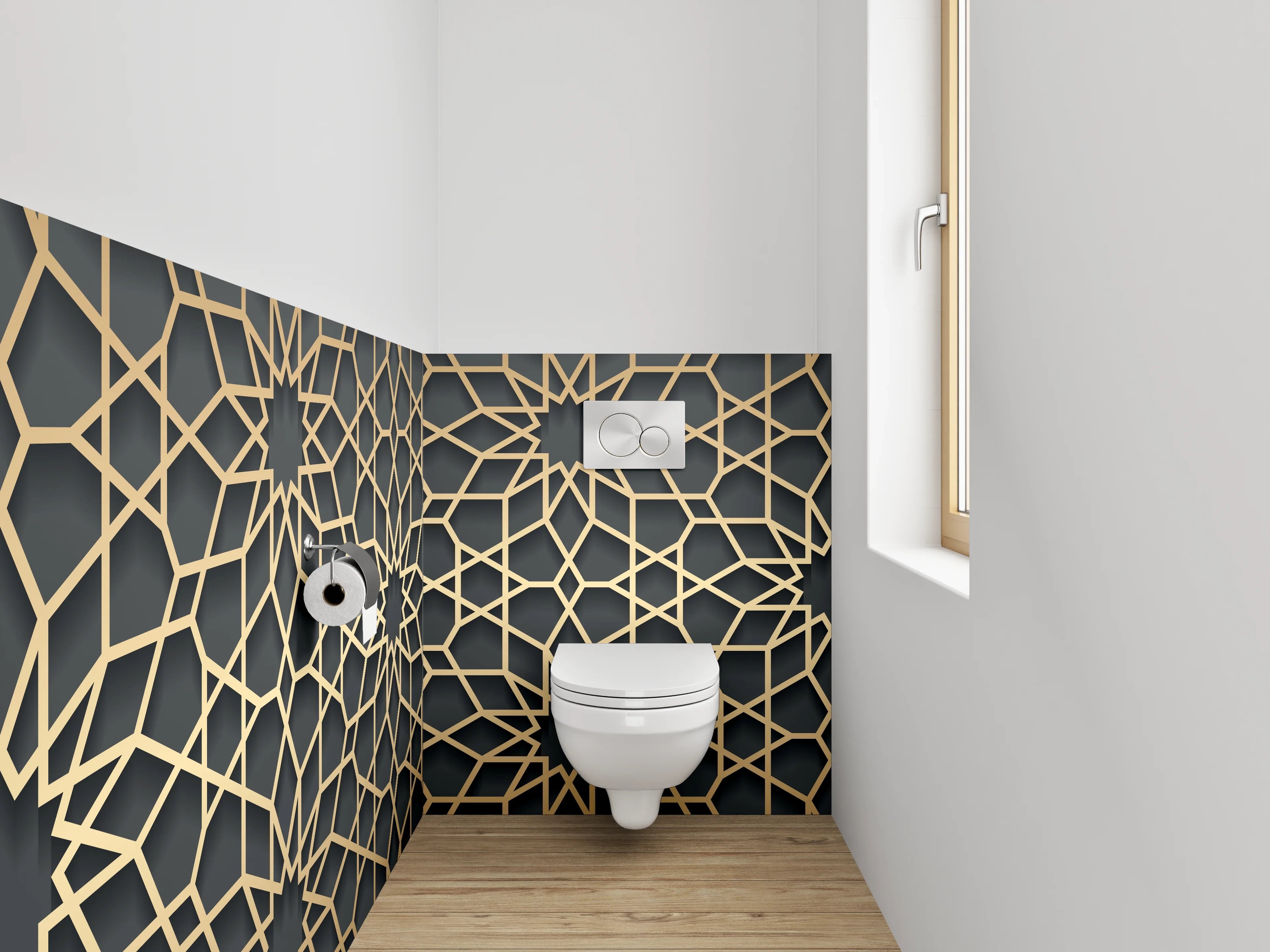 WC-Rückwand - Orientalisches gold-schwarzes Linienmuster
