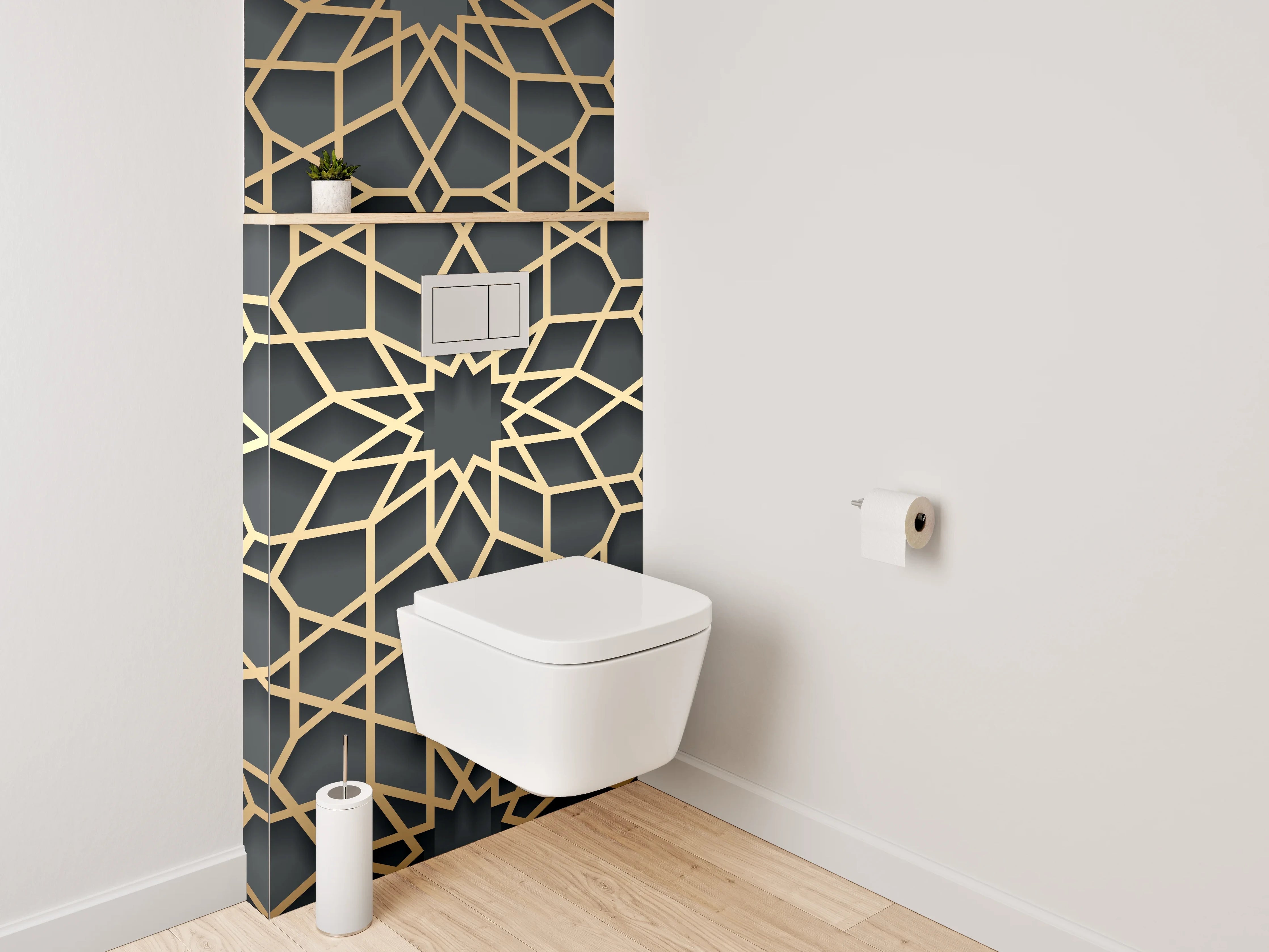 WC-Rückwand - Orientalisches gold-schwarzes Linienmuster