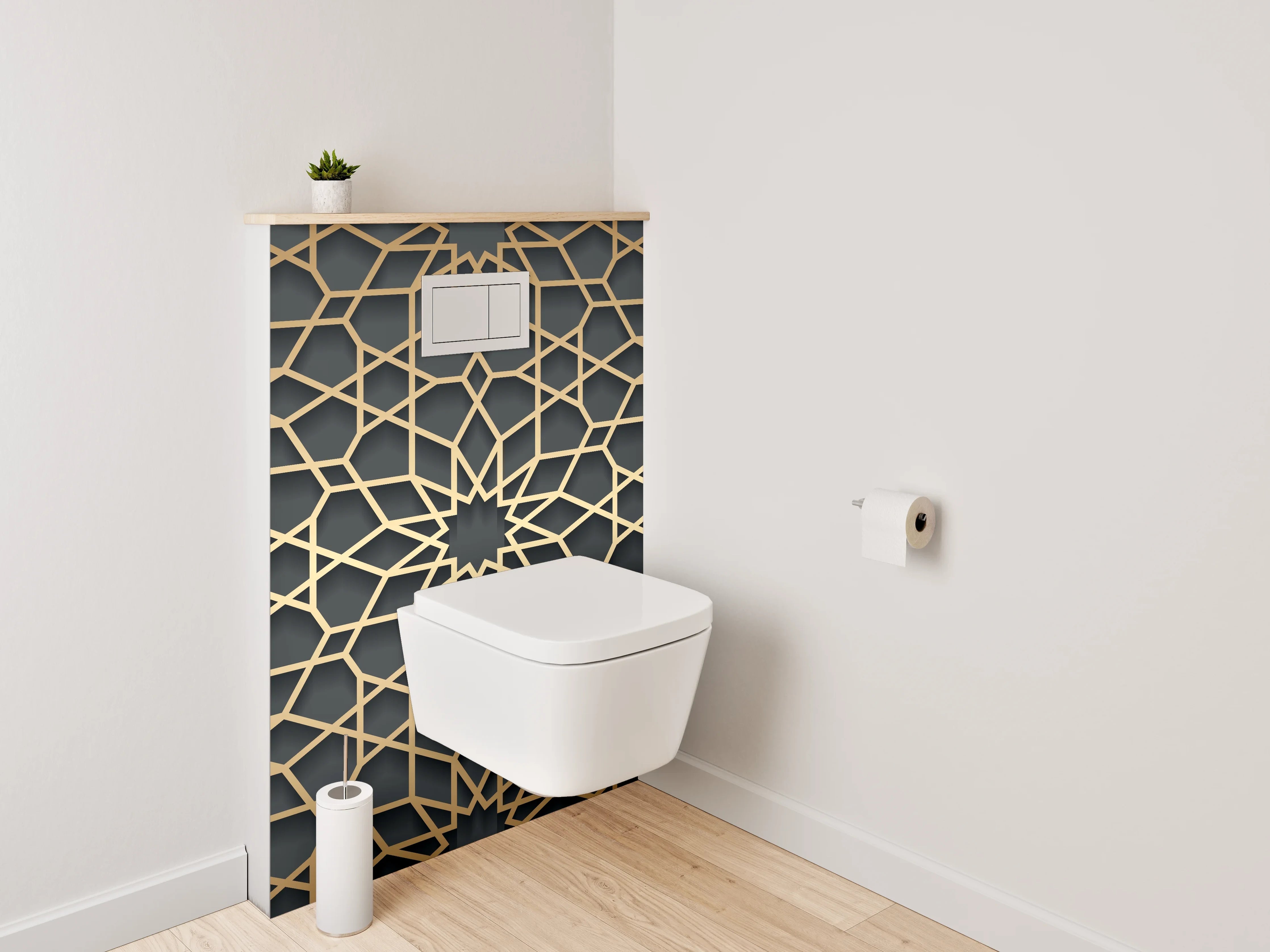 WC-Rückwand - Orientalisches gold-schwarzes Linienmuster